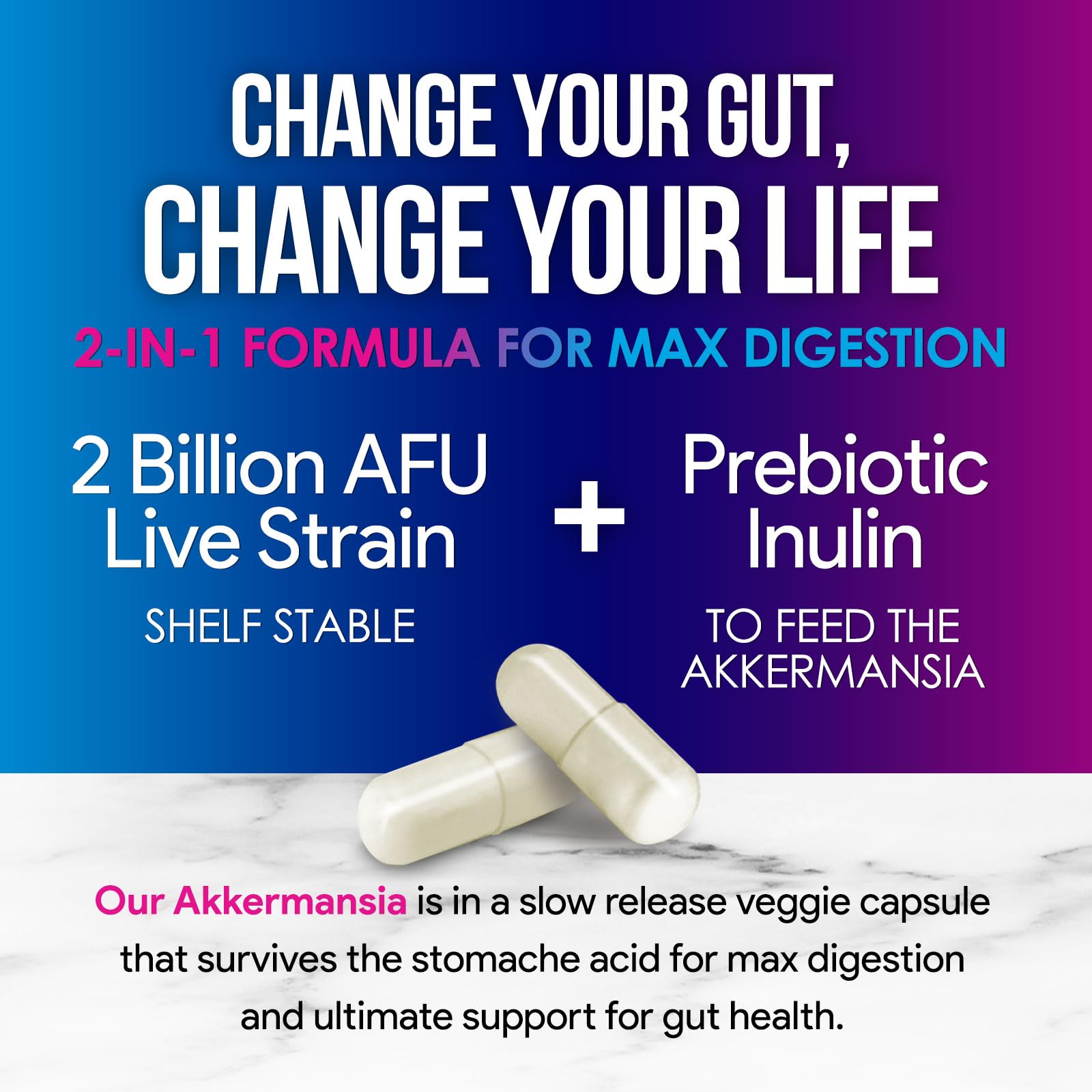 Nature's Peak Akkermansia Probiotic Supplement 100g capsule close-up