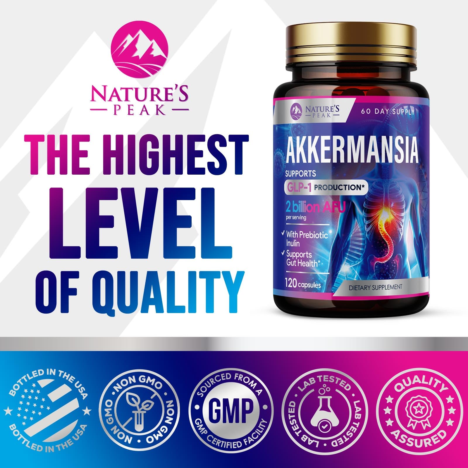 Nature's Peak Akkermansia Probiotic Supplement 100g packaging