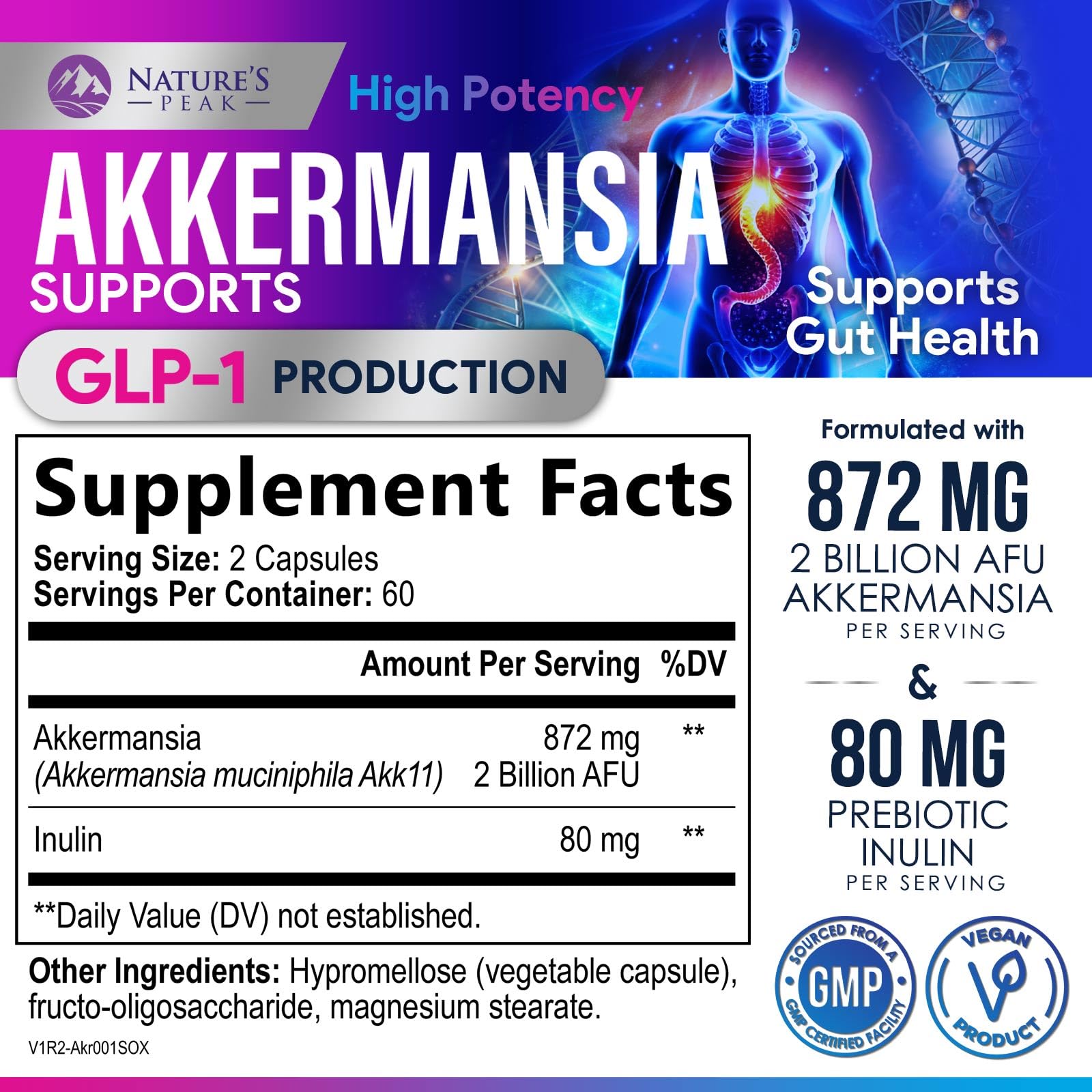 Nature's Peak Akkermansia Probiotic Supplement 100g side view