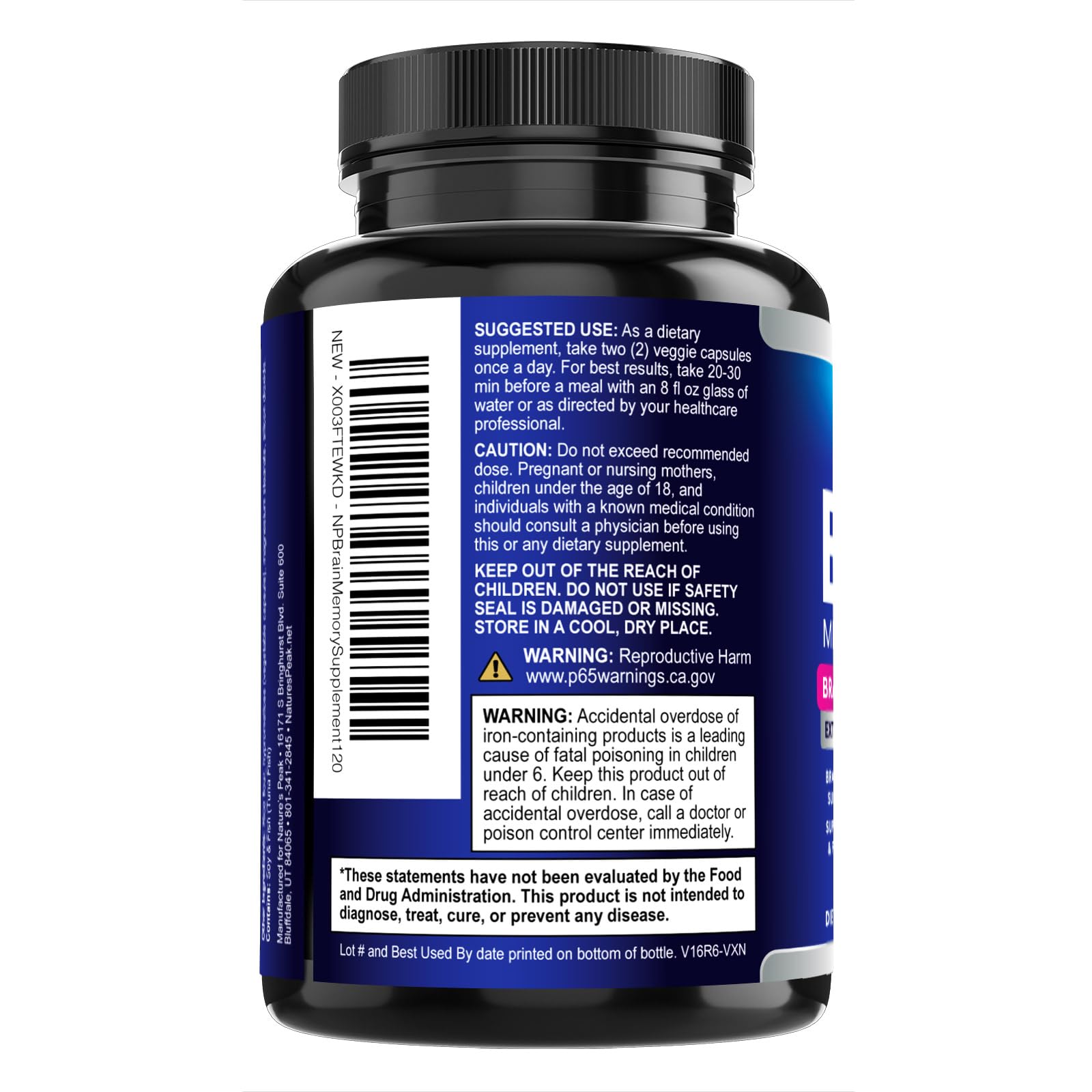 Nature's Peak Brain Memory Supplement 3X Strength bottle on a desk with a laptop