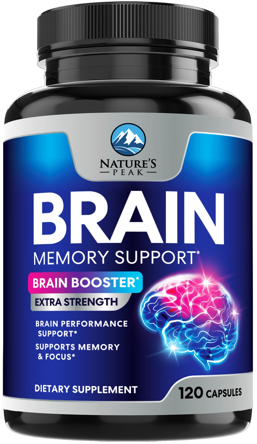 Nature's Peak Brain Memory Supplement 3X Strength capsule bottle front view