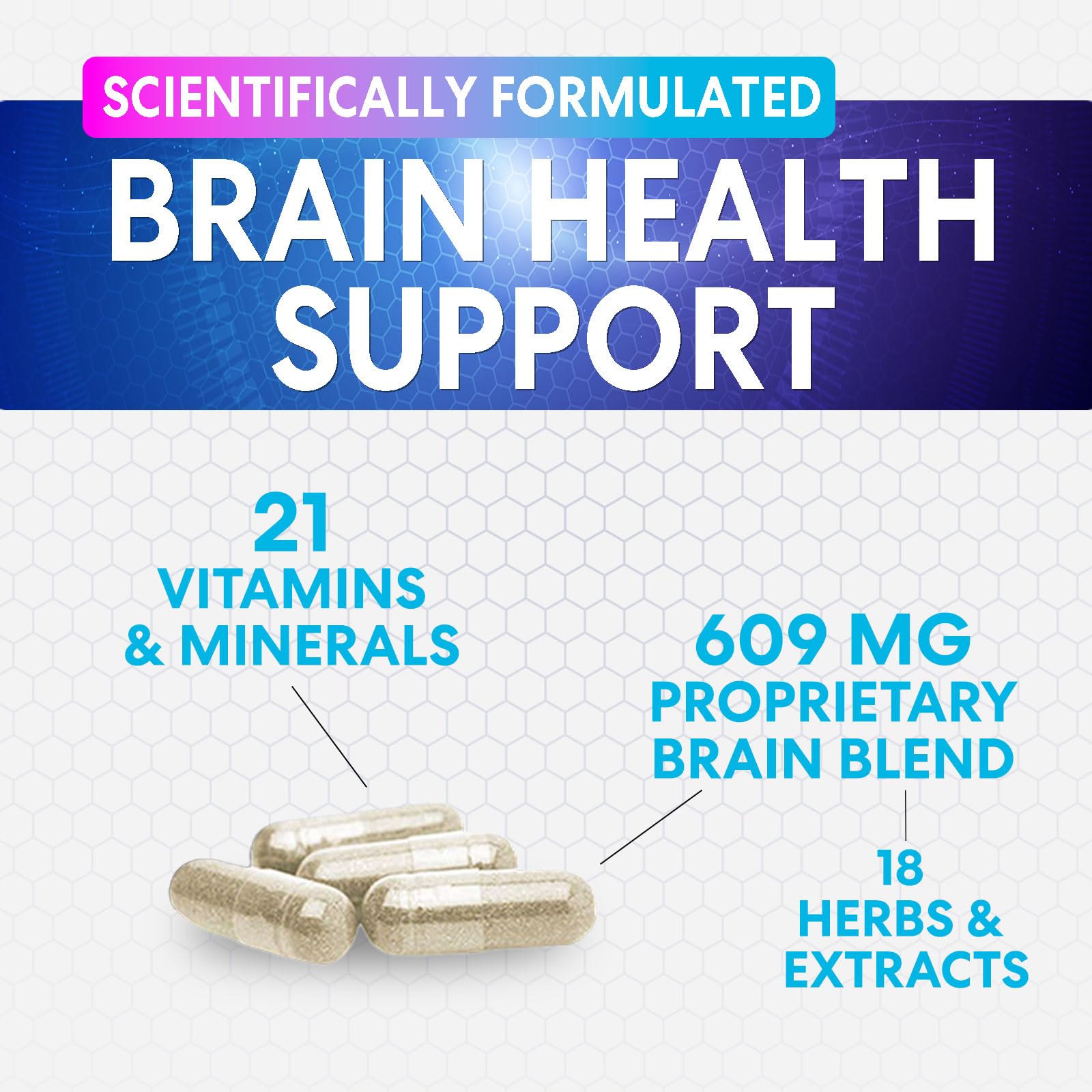 Nature's Peak Brain Memory Supplement 3X Strength capsules on a wooden table