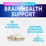 Nature's Peak Brain Memory Supplement 3X Strength capsules on a wooden table