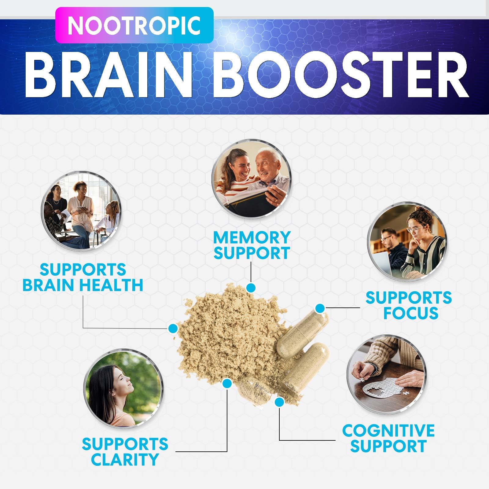 Nature's Peak Brain Memory Supplement 3X Strength ingredients list close-up