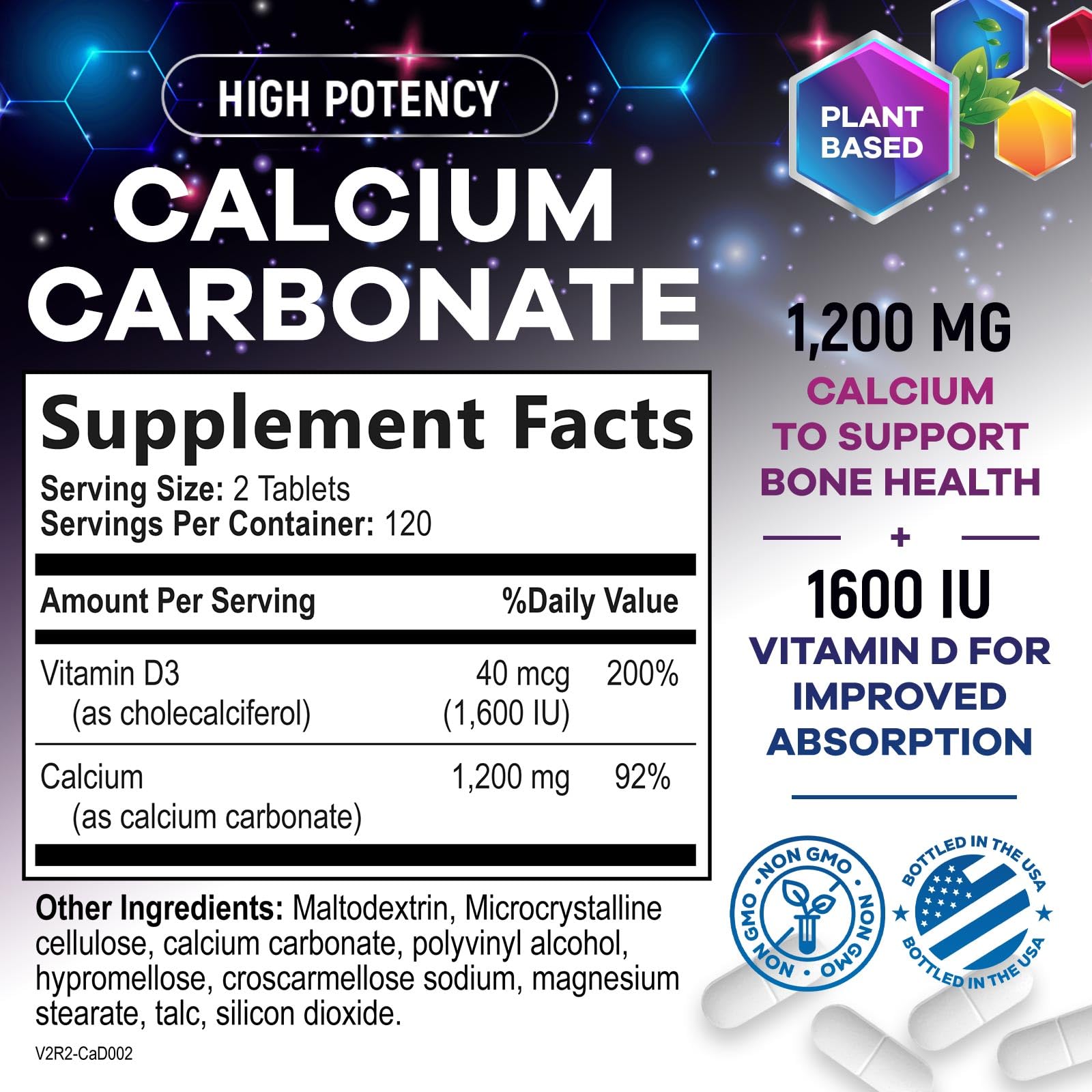 Nature's Peak Calcium D3 Supplement 1200mg side view