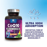 Nature's Peak CoQ10 softgel bottle with a measuring spoon