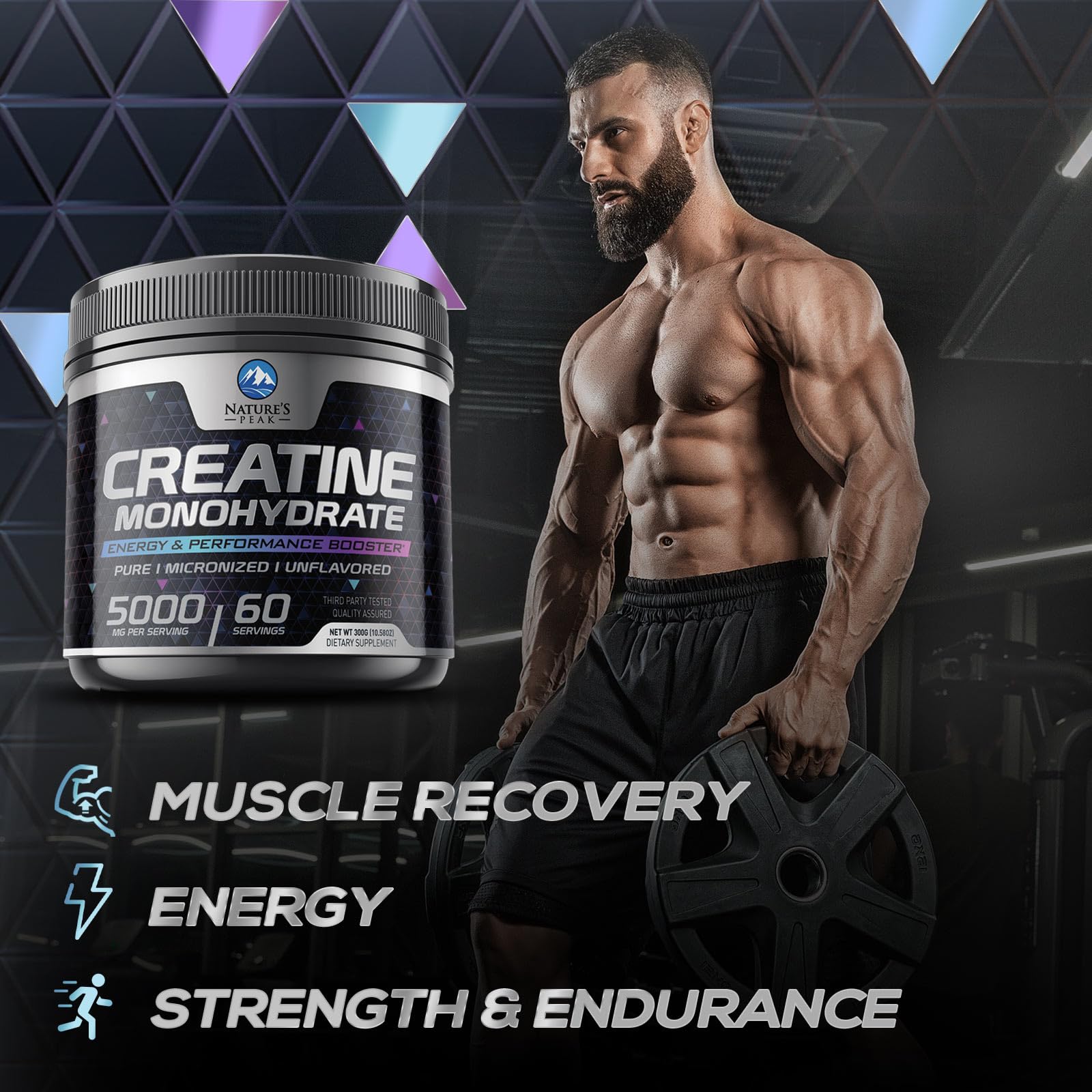 Nature's Peak Creatine Monohydrate 5000mg powder side view