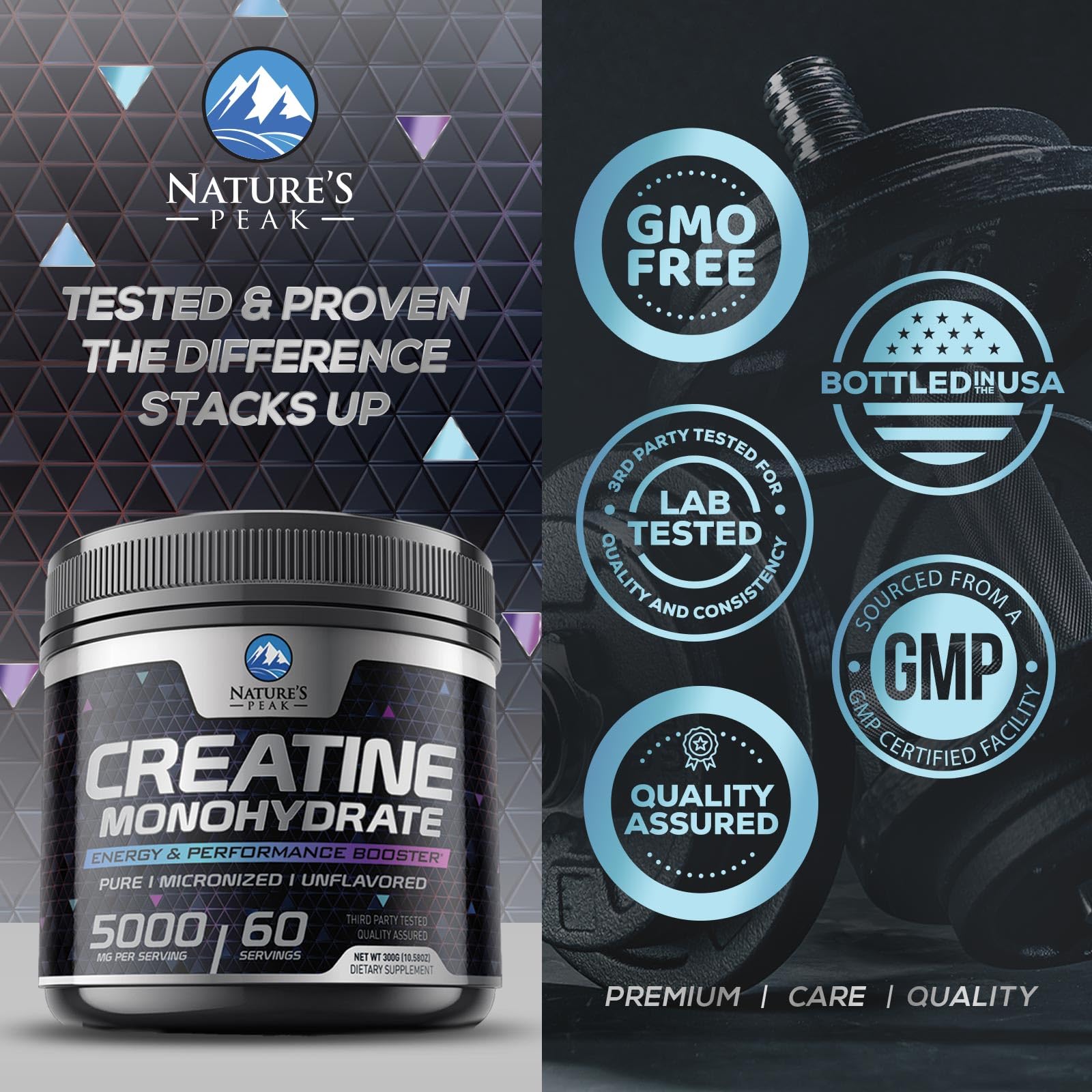 Nature's Peak Creatine Monohydrate powder in a glass of water