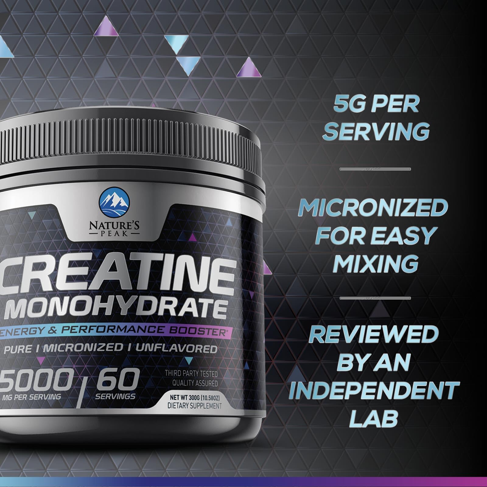 Nature's Peak Creatine Monohydrate powder scoop showing texture
