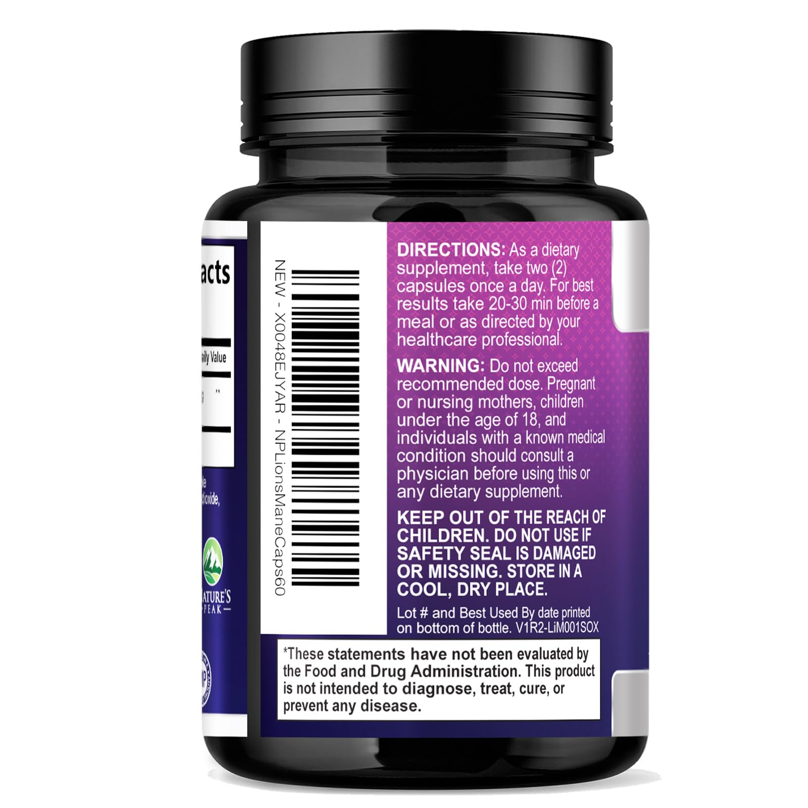 Nature's Peak Lion's Mane Mushroom Capsules 1000mg with measuring spoon