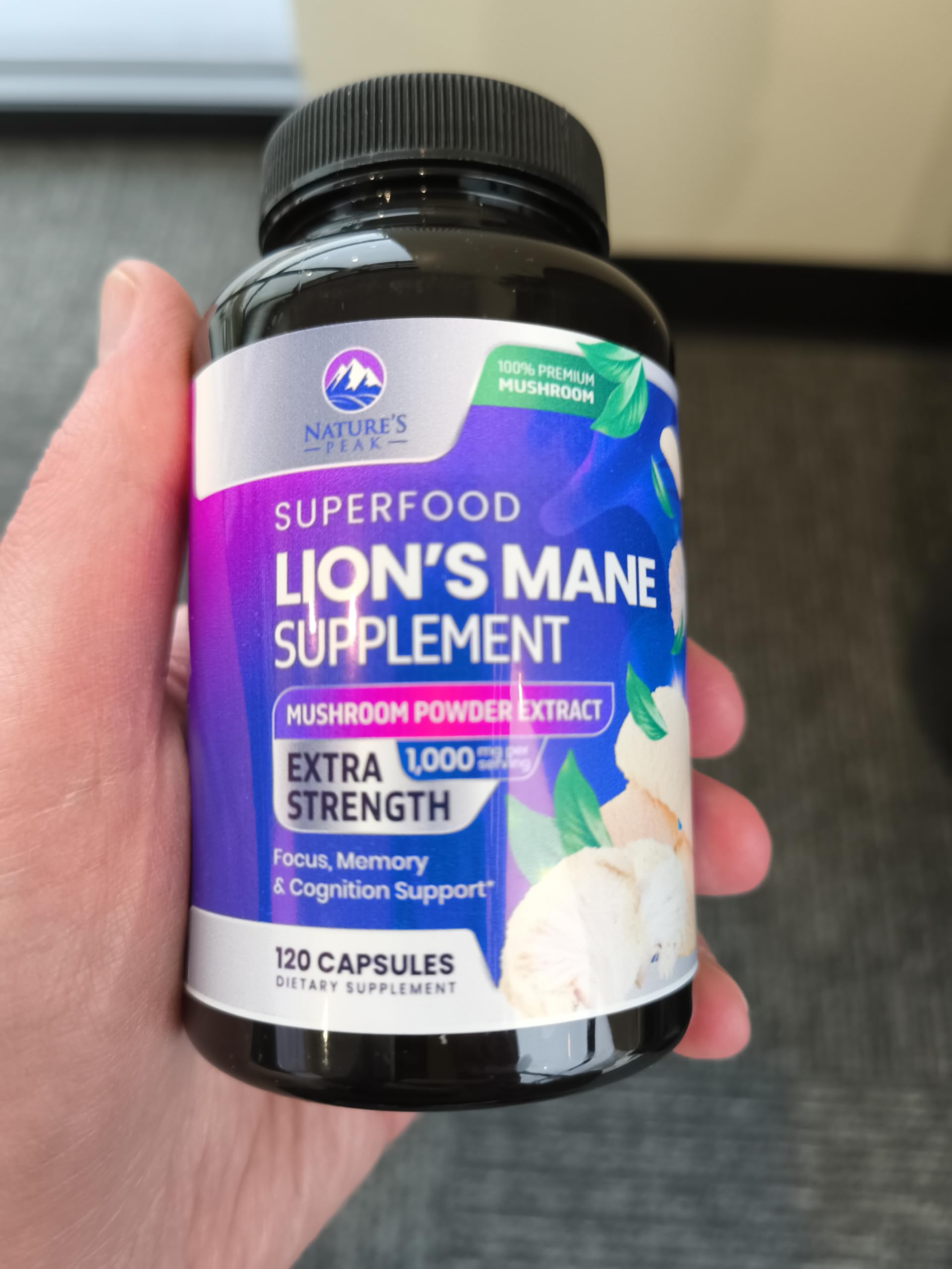 Nature's Peak Lion's Mane Mushroom Capsules bottle side view