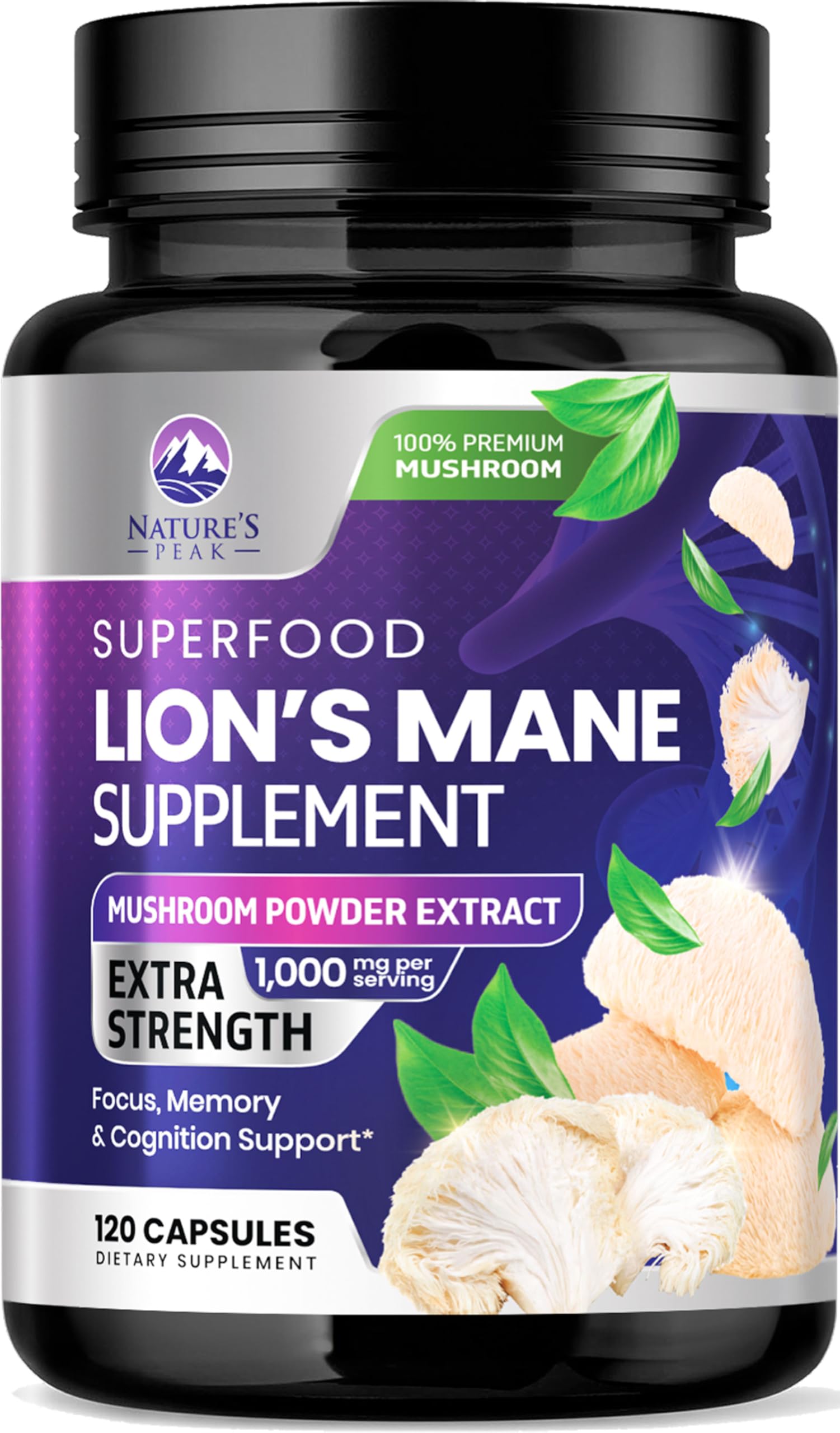 Nature's Peak Lion's Mane Mushroom Capsules front view