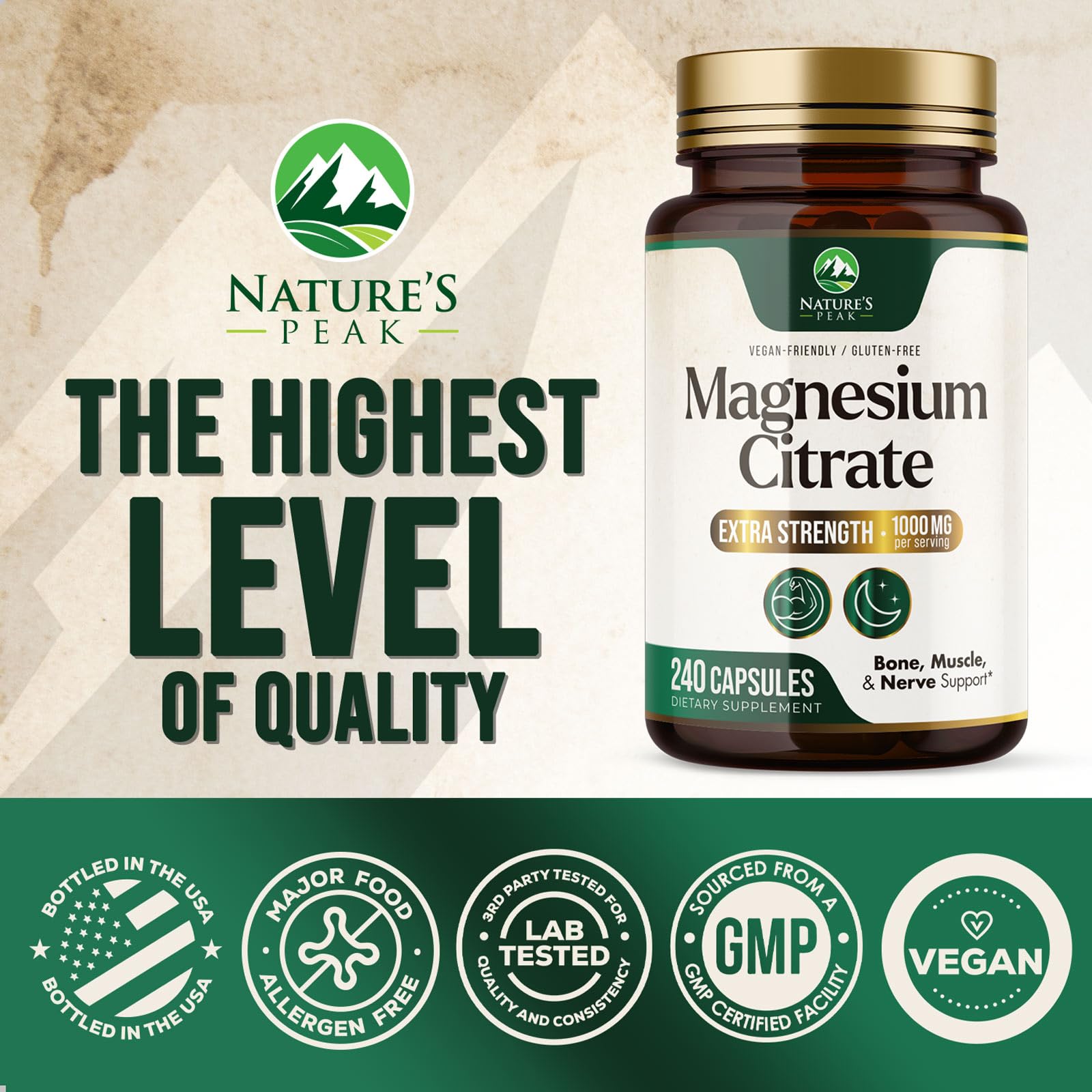Nature's Peak Magnesium Citrate Supplement 1000mg capsules