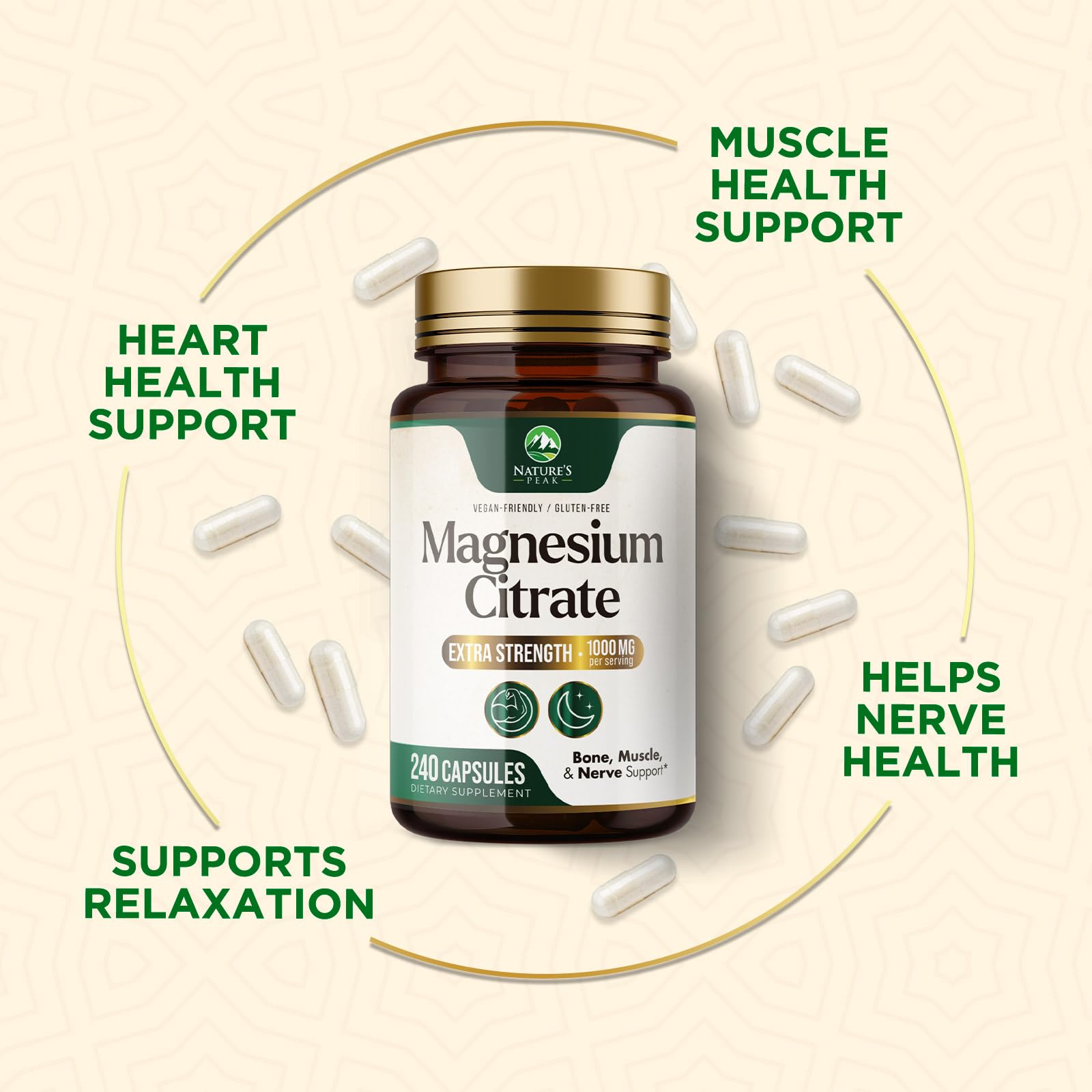 Nature's Peak Magnesium Citrate Supplement 1000mg on a wooden table