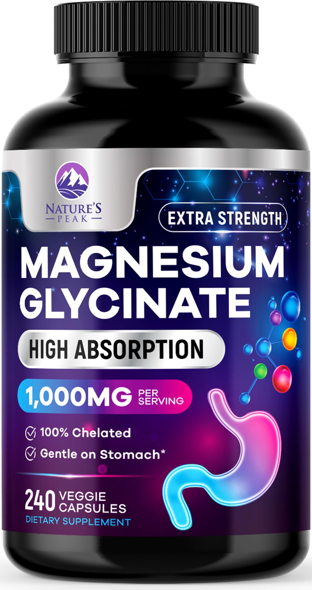 Nature's Peak Magnesium Glycinate 1000mg capsules front view