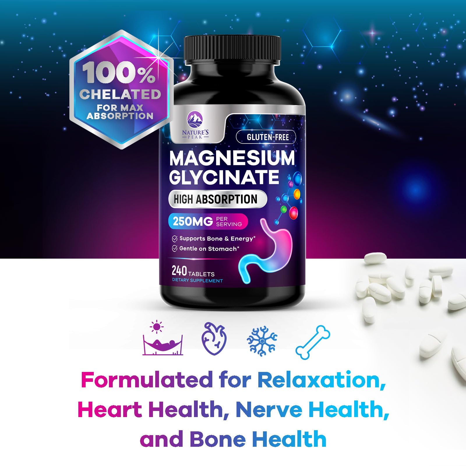 Nature's Peak Magnesium Glycinate 250mg back view