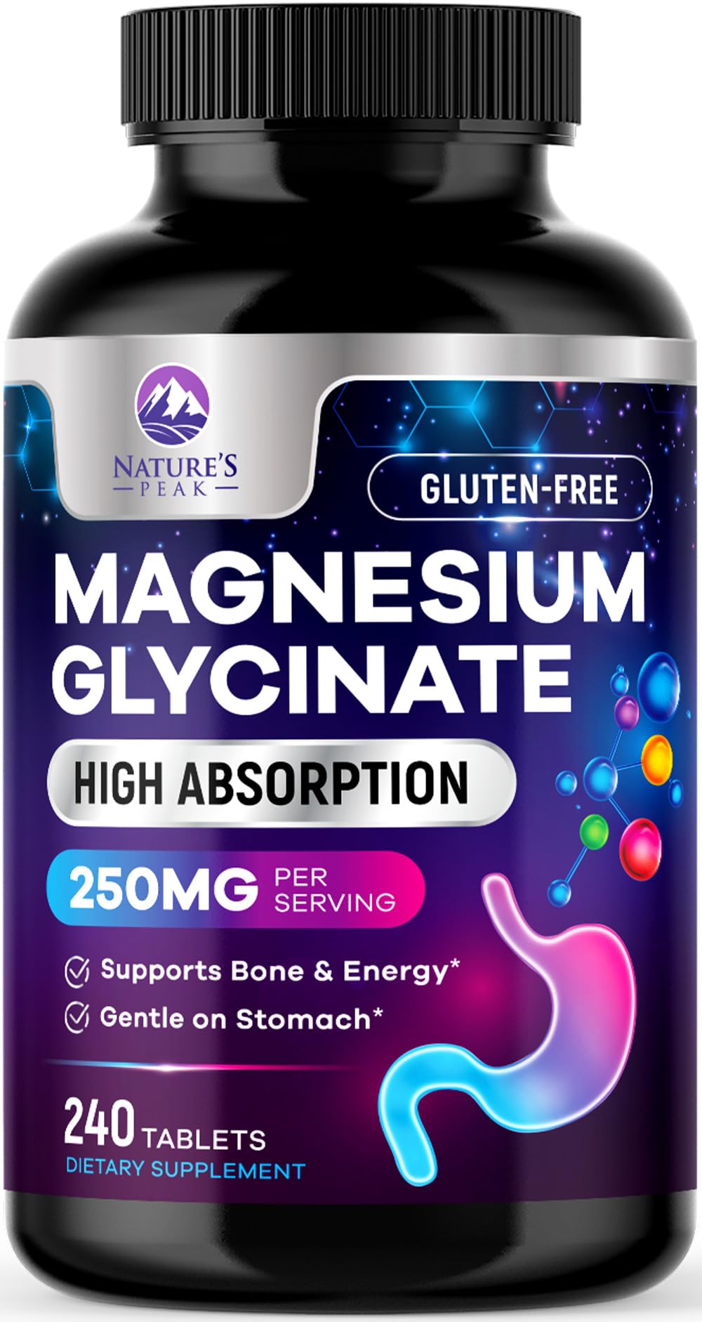 Nature's Peak Magnesium Glycinate 250mg front view