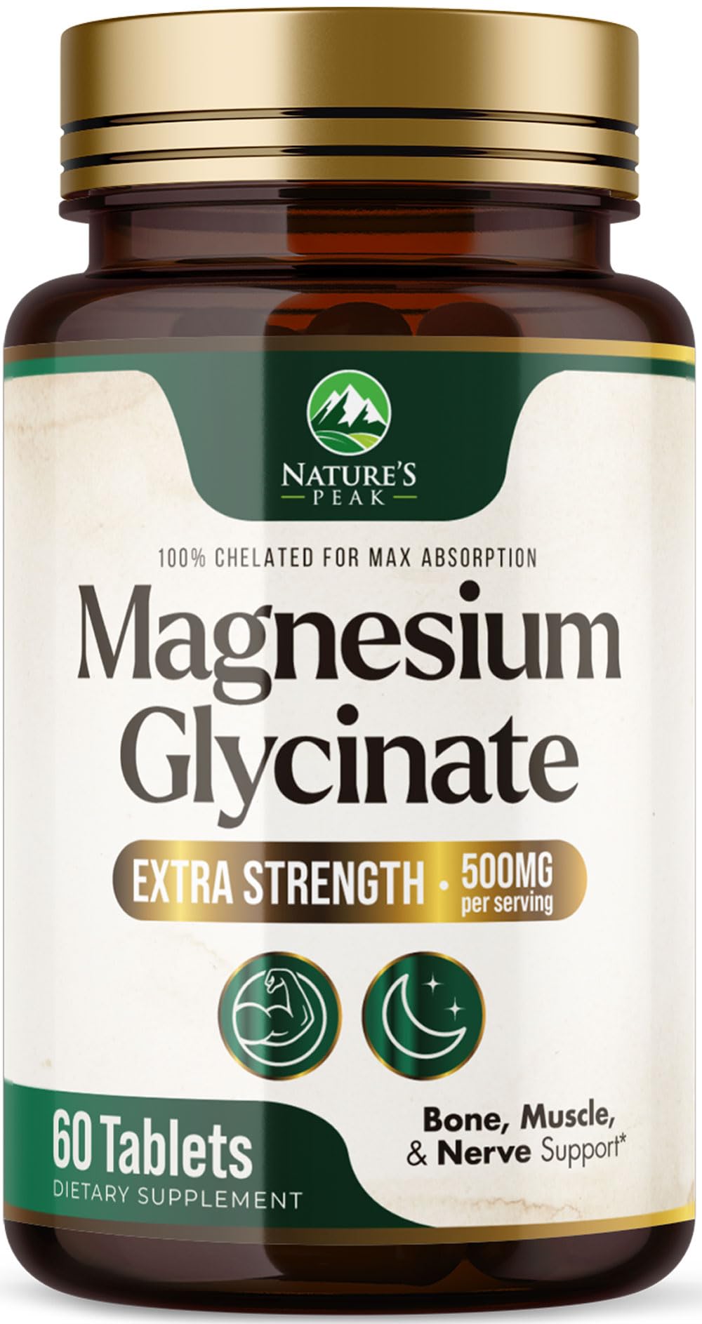 Nature's Peak Magnesium Glycinate 500mg Capsules front view
