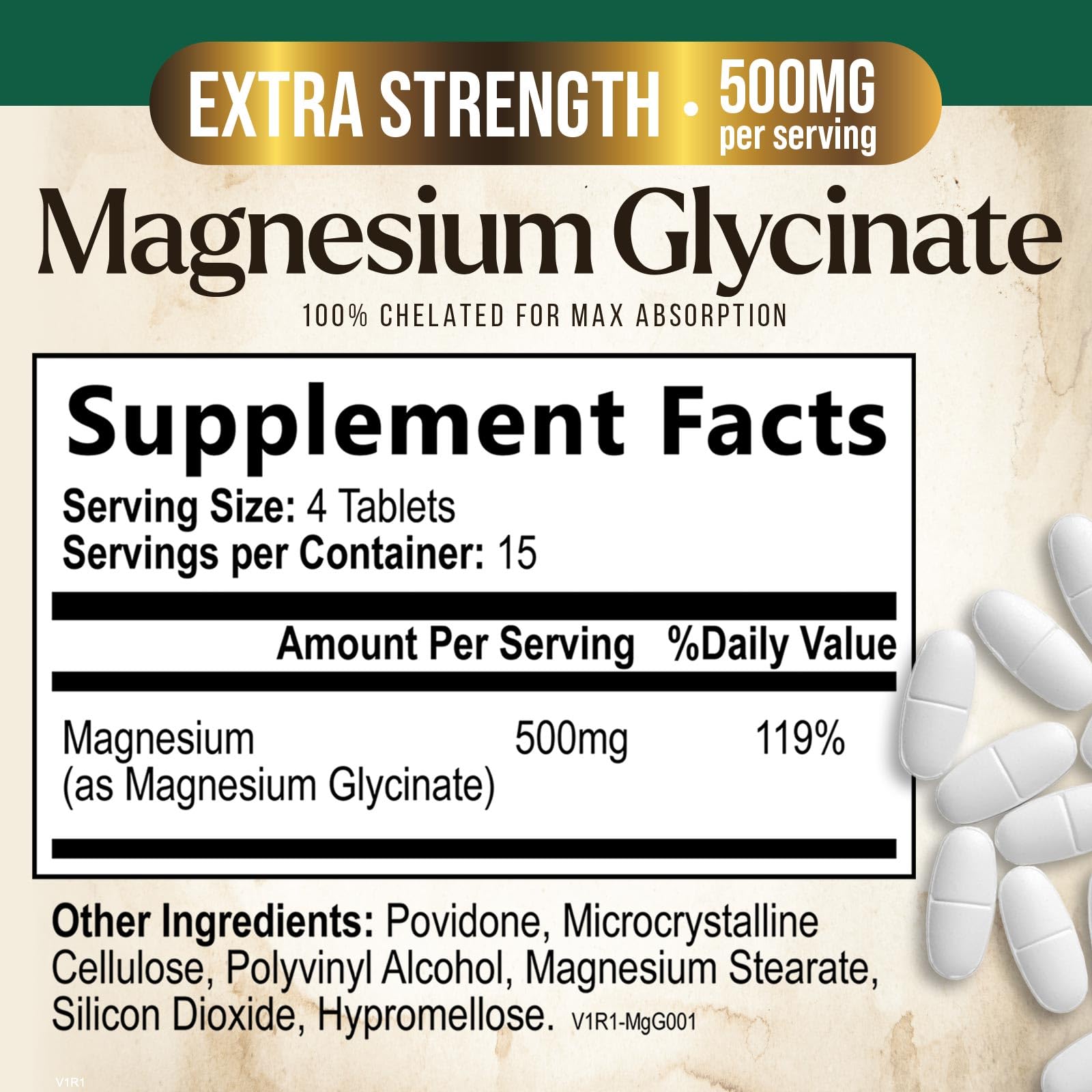 Nature's Peak Magnesium Glycinate 500mg Capsules side view