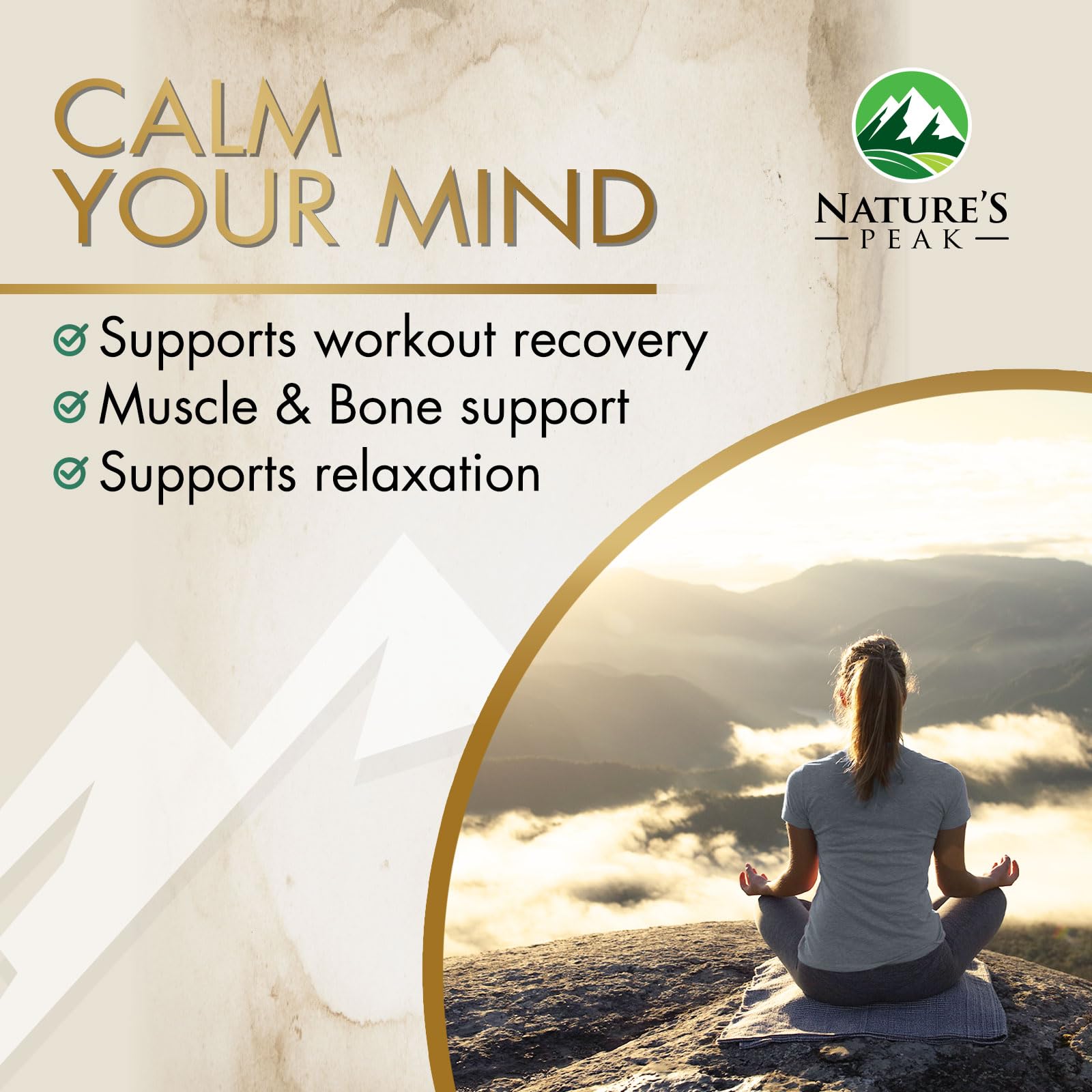 Nature's Peak Magnesium Glycinate 500mg supplement on a wooden table