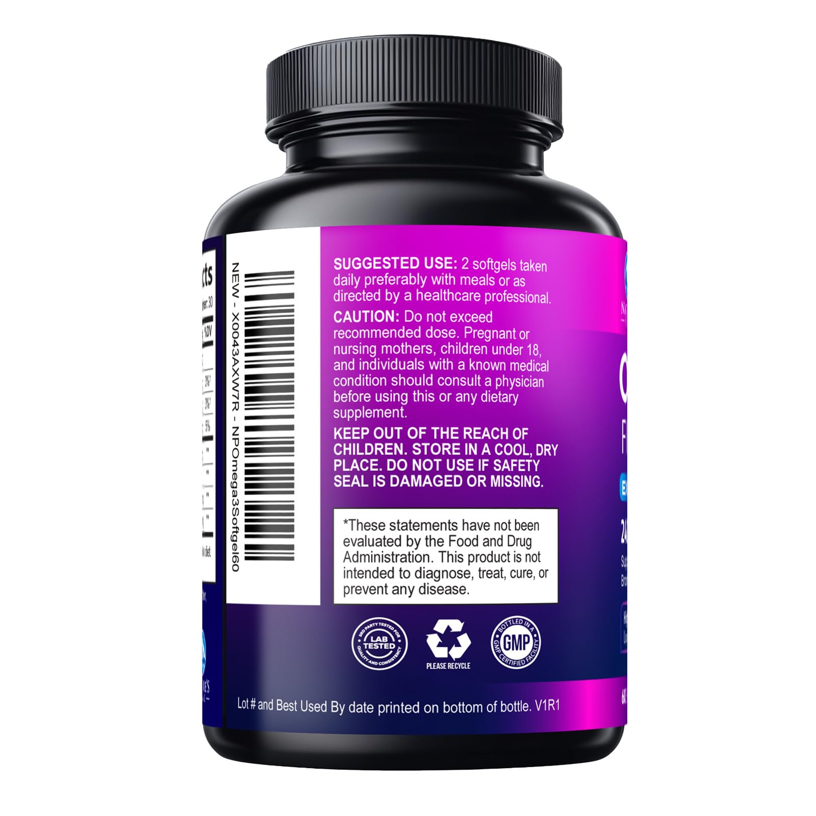 Nature's Peak Omega-3 Fish Oil softgel bottle with a measuring spoon