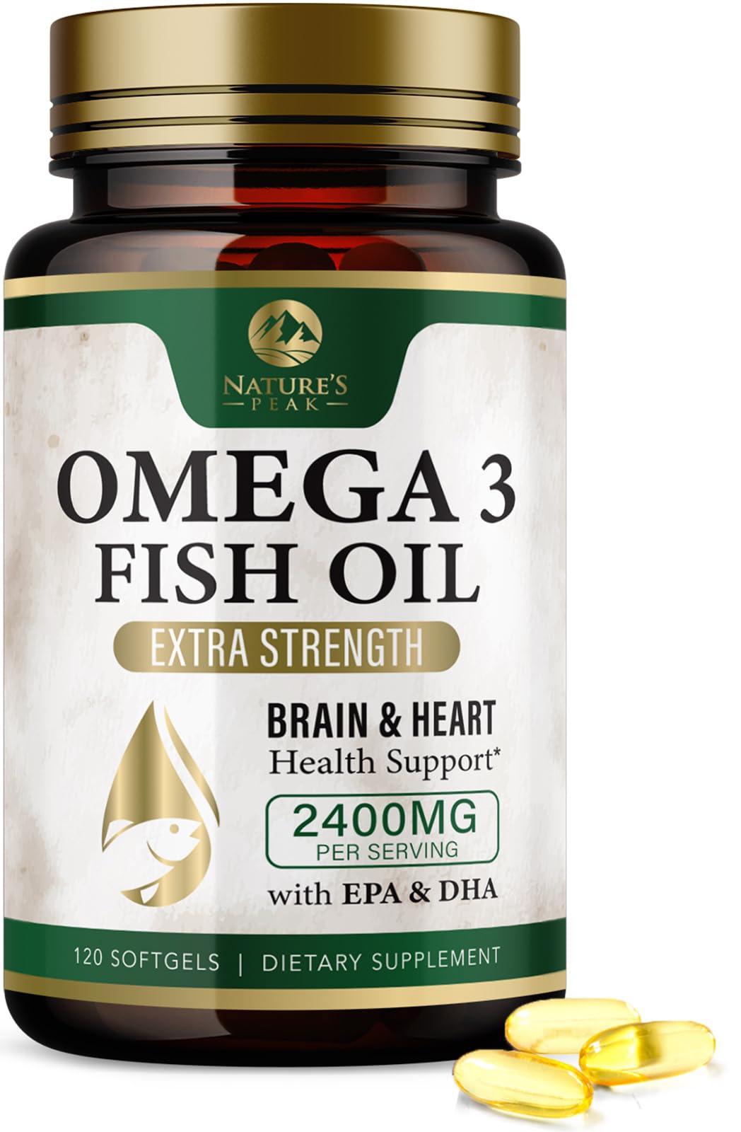 Nature's Peak Omega 3 Fish Oil Supplement 2400mg front view