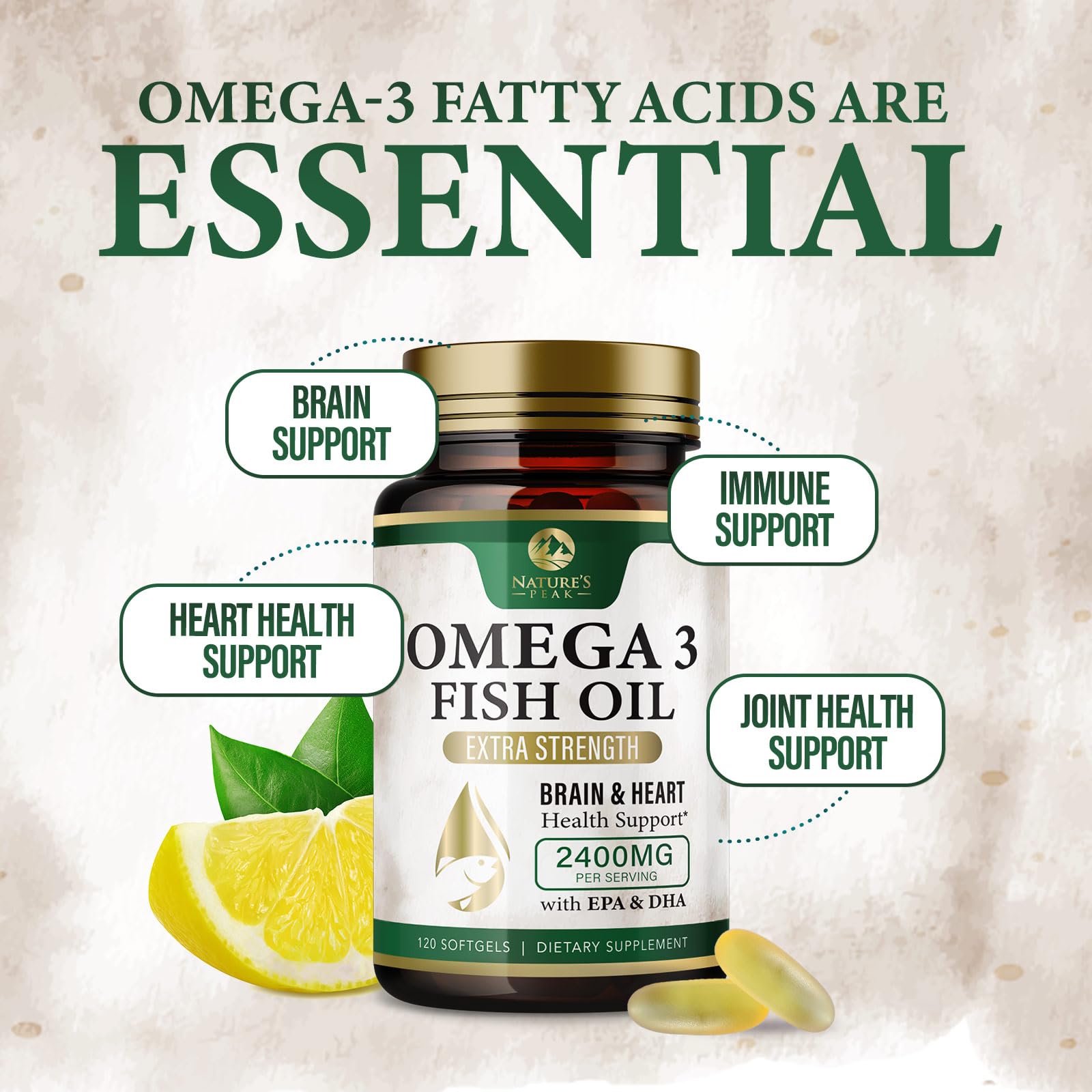 Nature's Peak Omega 3 Fish Oil Supplement 2400mg nutritional information