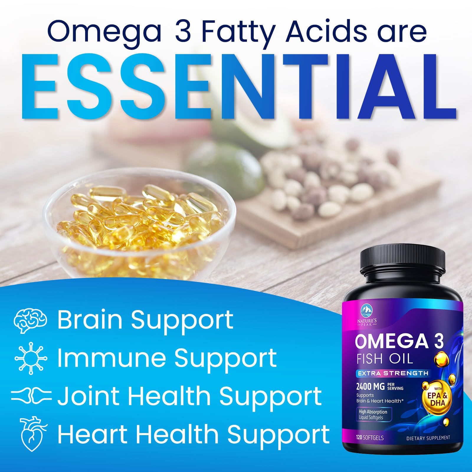 Nature's Peak Omega-3 Fish Oil Triple Strength 2400mg softgel close-up
