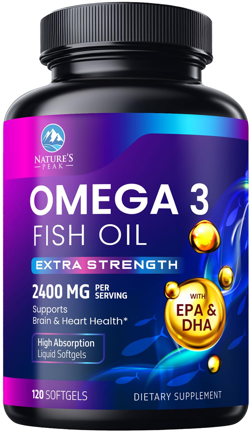 Nature's Peak Omega-3 Fish Oil Triple Strength 2400mg softgel front view