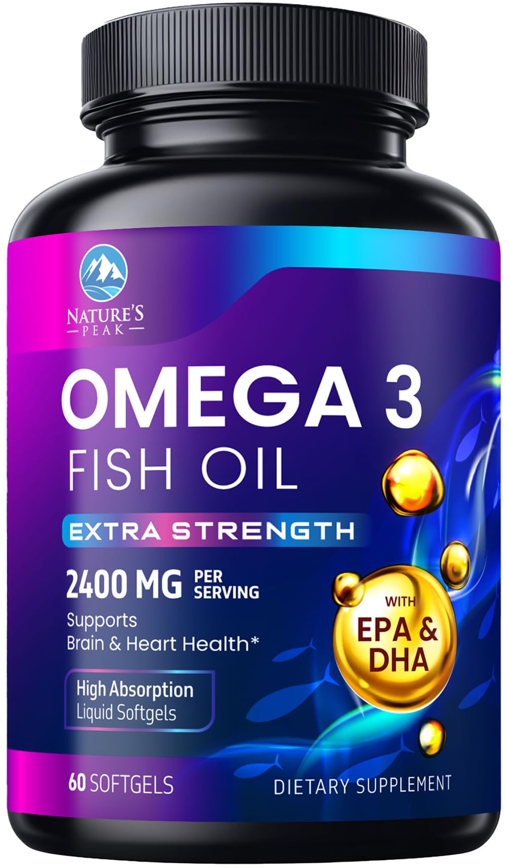 Nature's Peak Omega-3 Fish Oil Triple Strength softgel bottle front view
