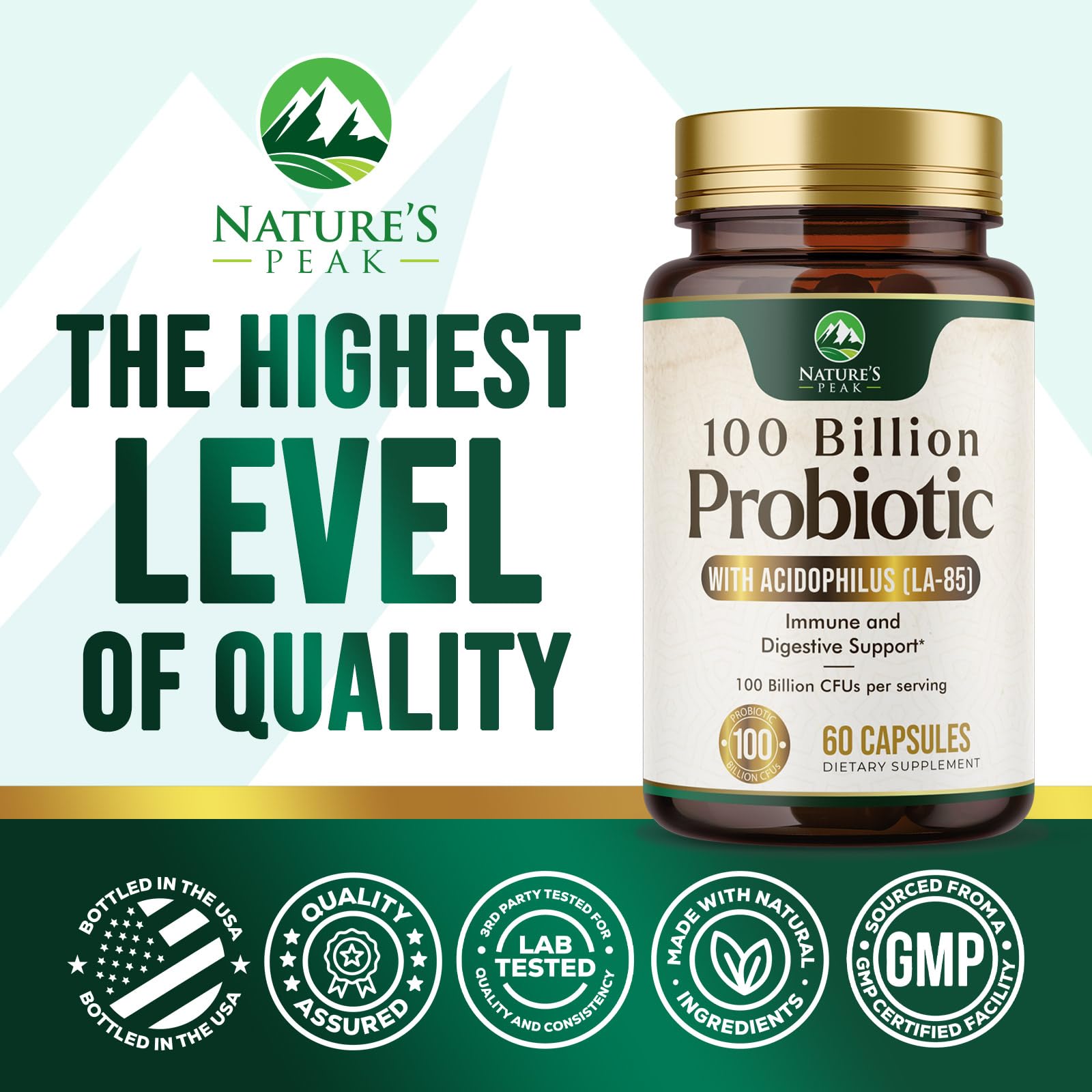 Nature's Peak Probiotics 100 Billion CFU capsule close-up