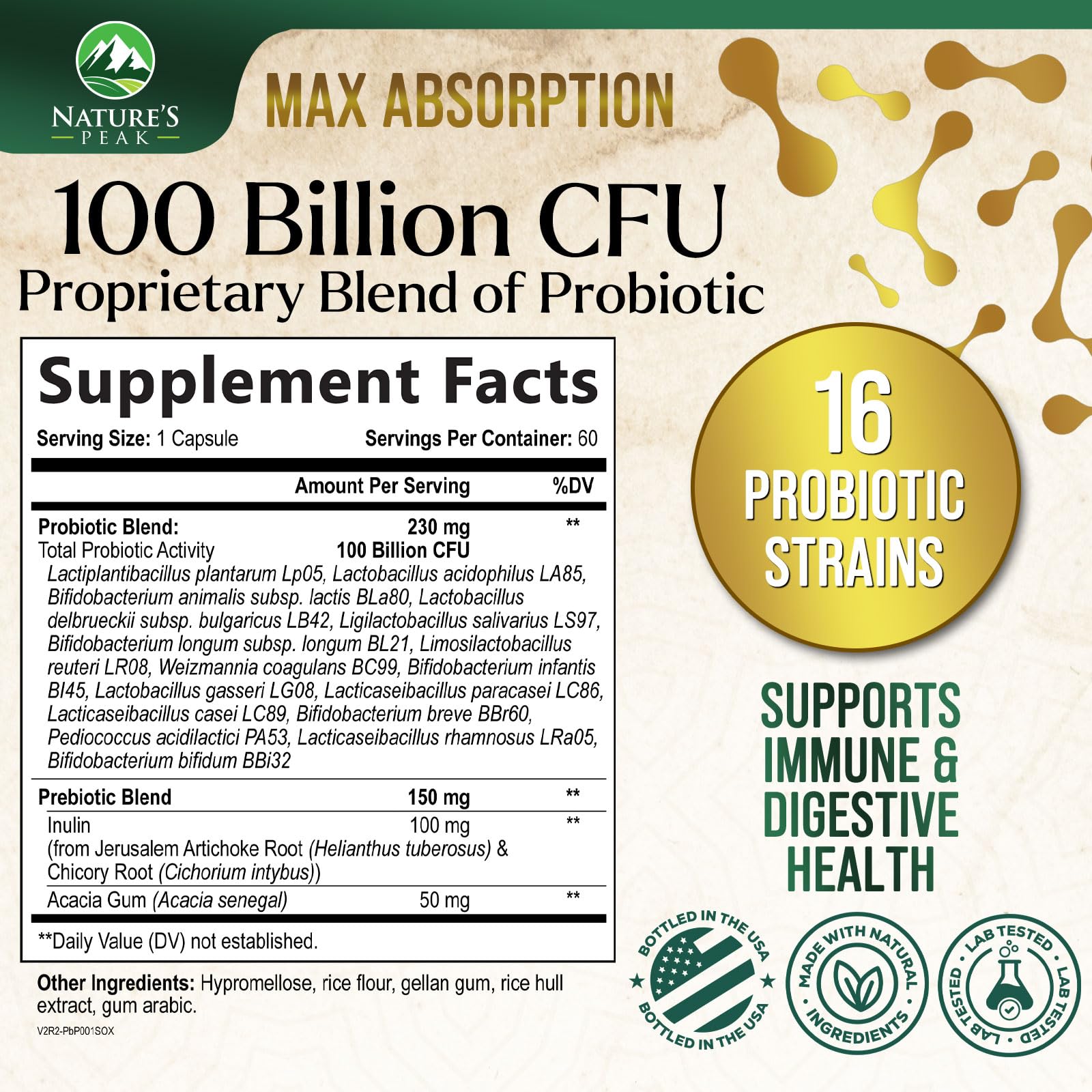 Nature's Peak Probiotics 100 Billion CFU side view