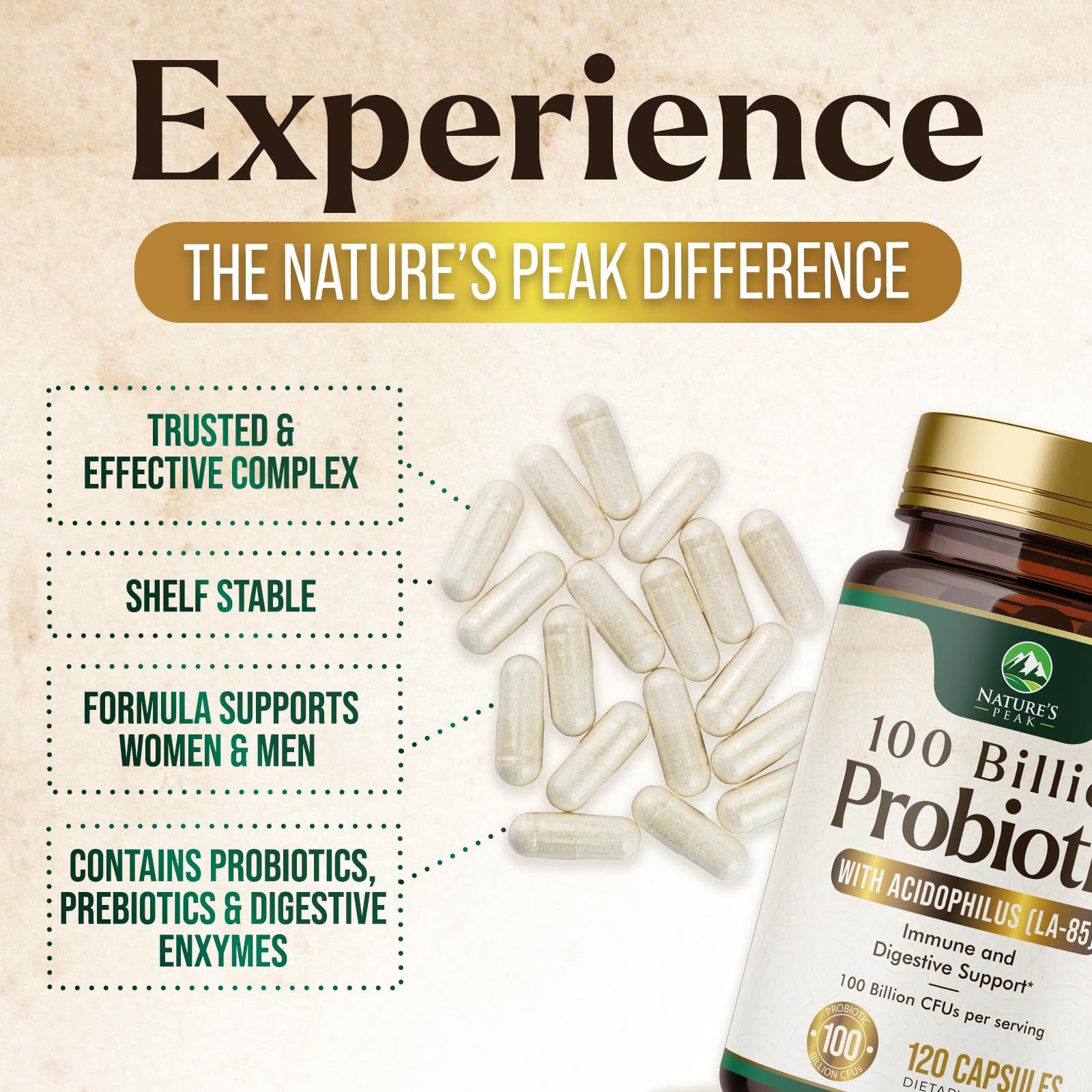 Nature's Peak Probiotics for Women on a wooden table