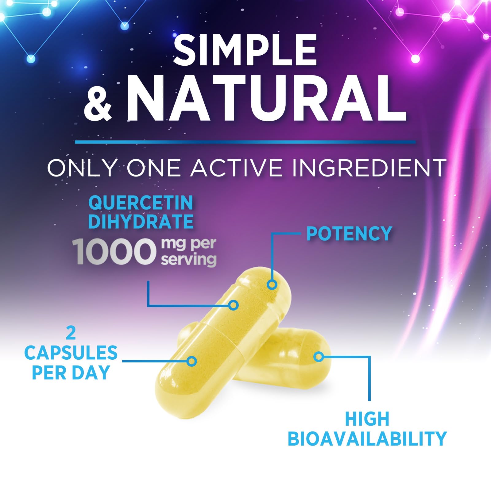 Nature's Peak Quercetin Dihydrate Capsules 1000mg bottle back view