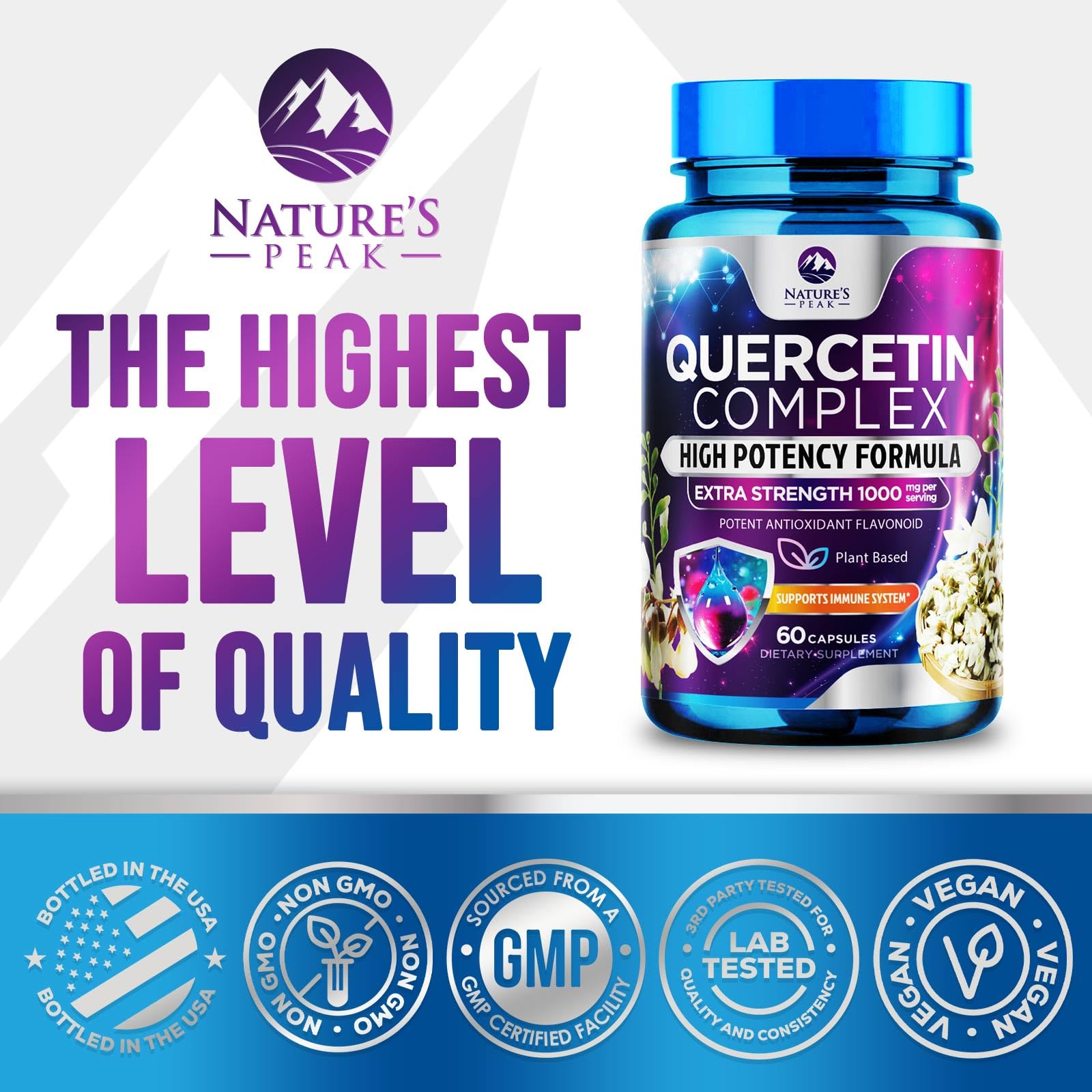 Nature's Peak Quercetin Dihydrate Capsules 1000mg capsules close-up
