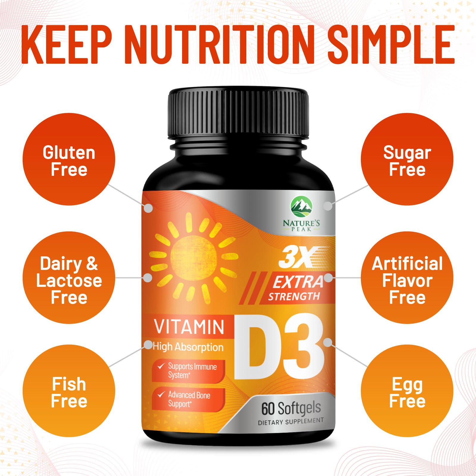 Nature's Peak Vitamin D3 5000 IU softgels close-up