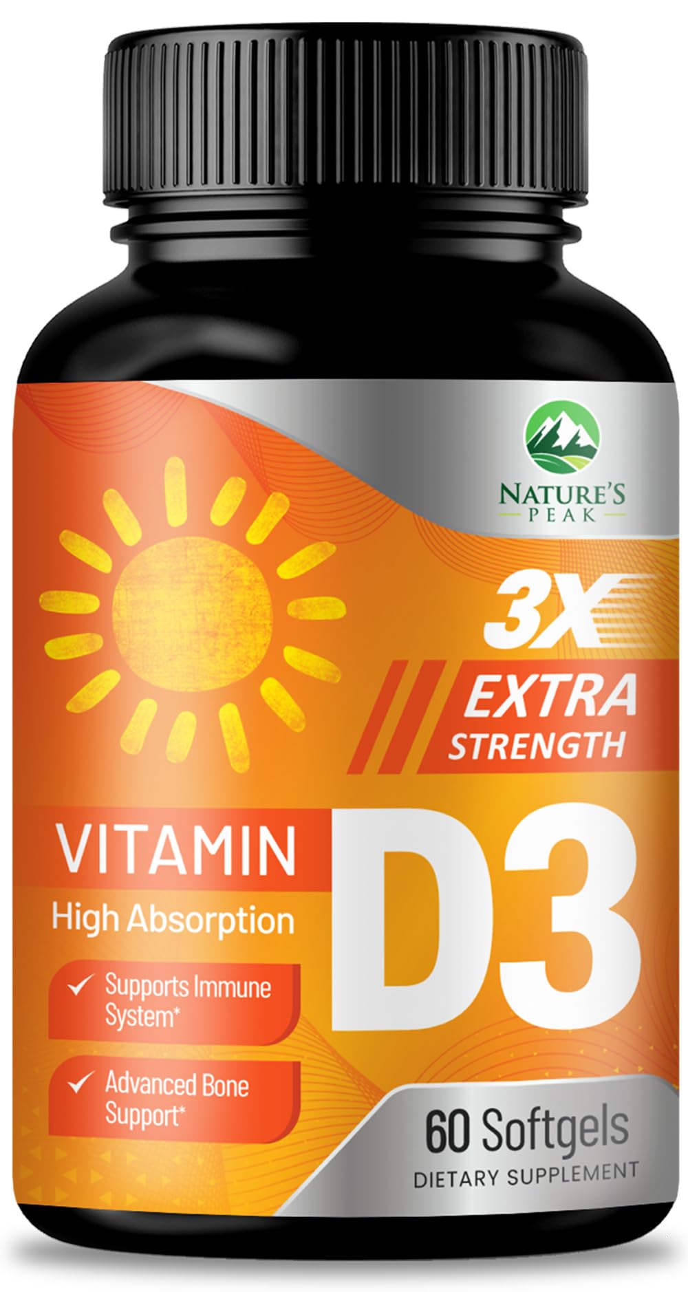 Nature's Peak Vitamin D3 5000 IU softgels front view