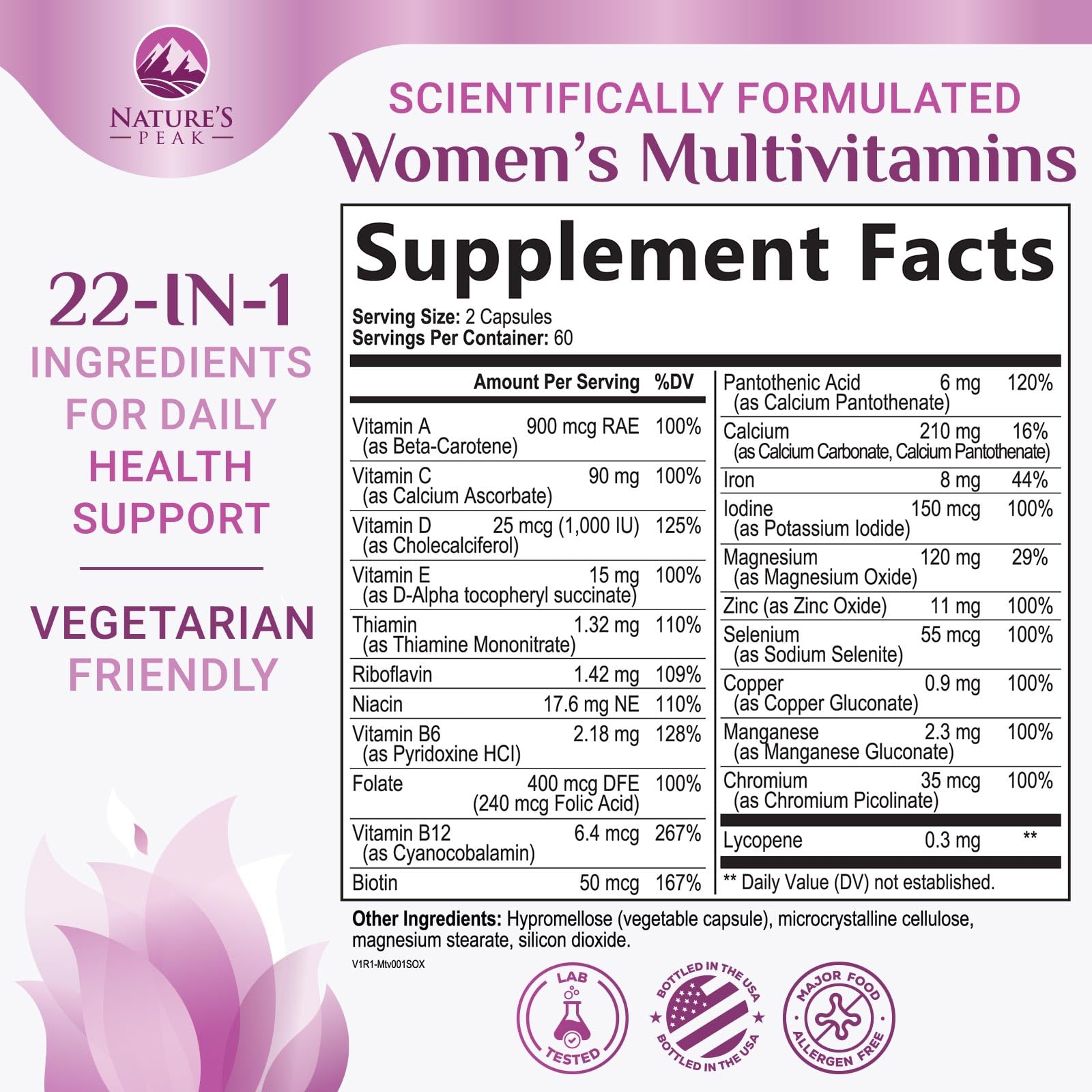 Nature's Peak Women's Daily Multivitamin side view showing label