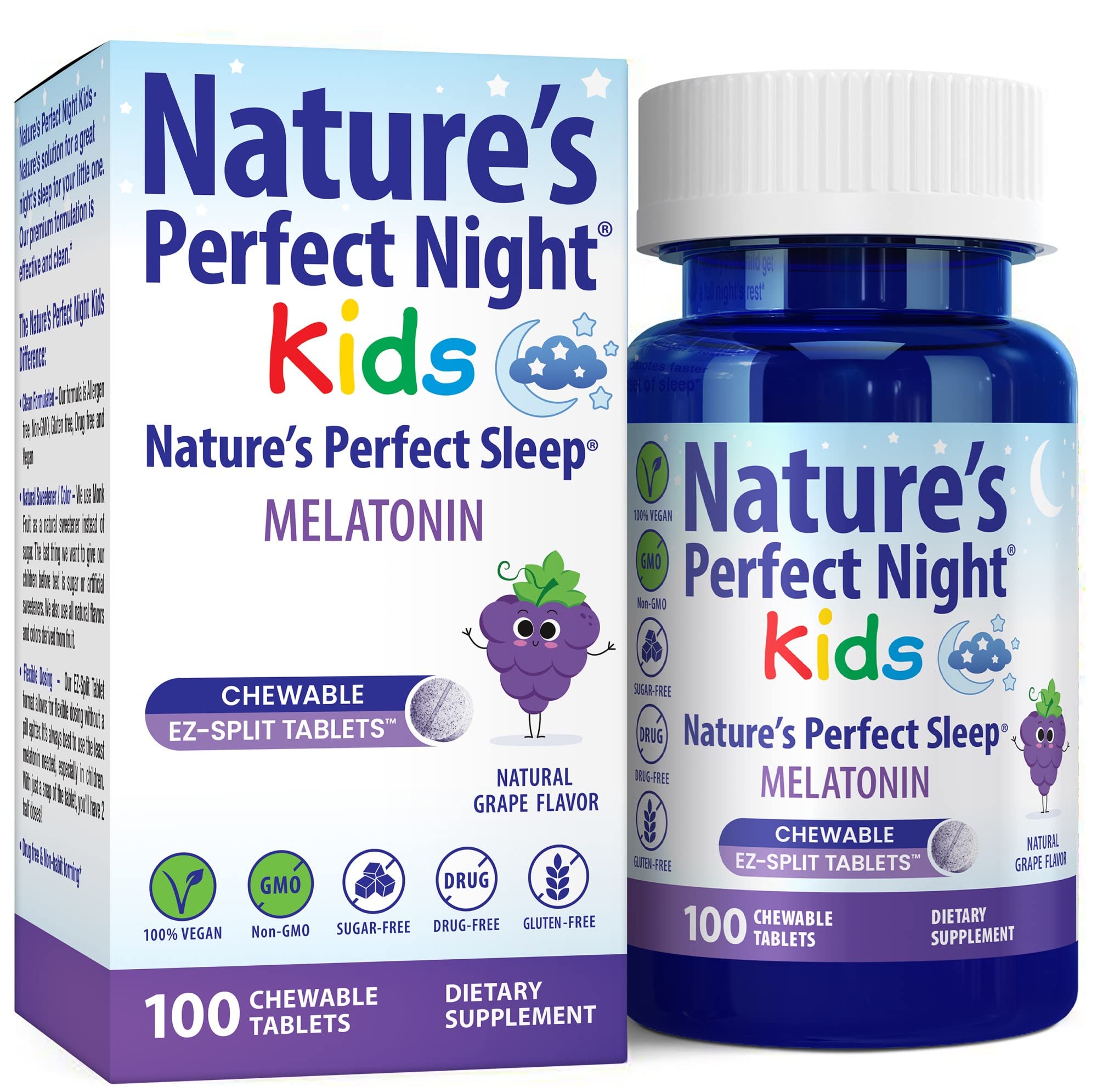 Nature's Perfect Night Kids Melatonin 1mg chewable tablets front view