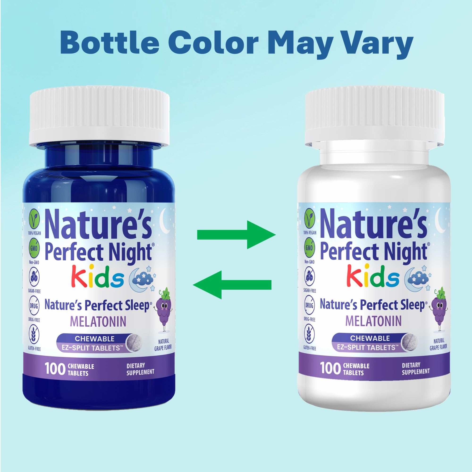 Nature's Perfect Night Kids Melatonin 1mg chewable tablets side view