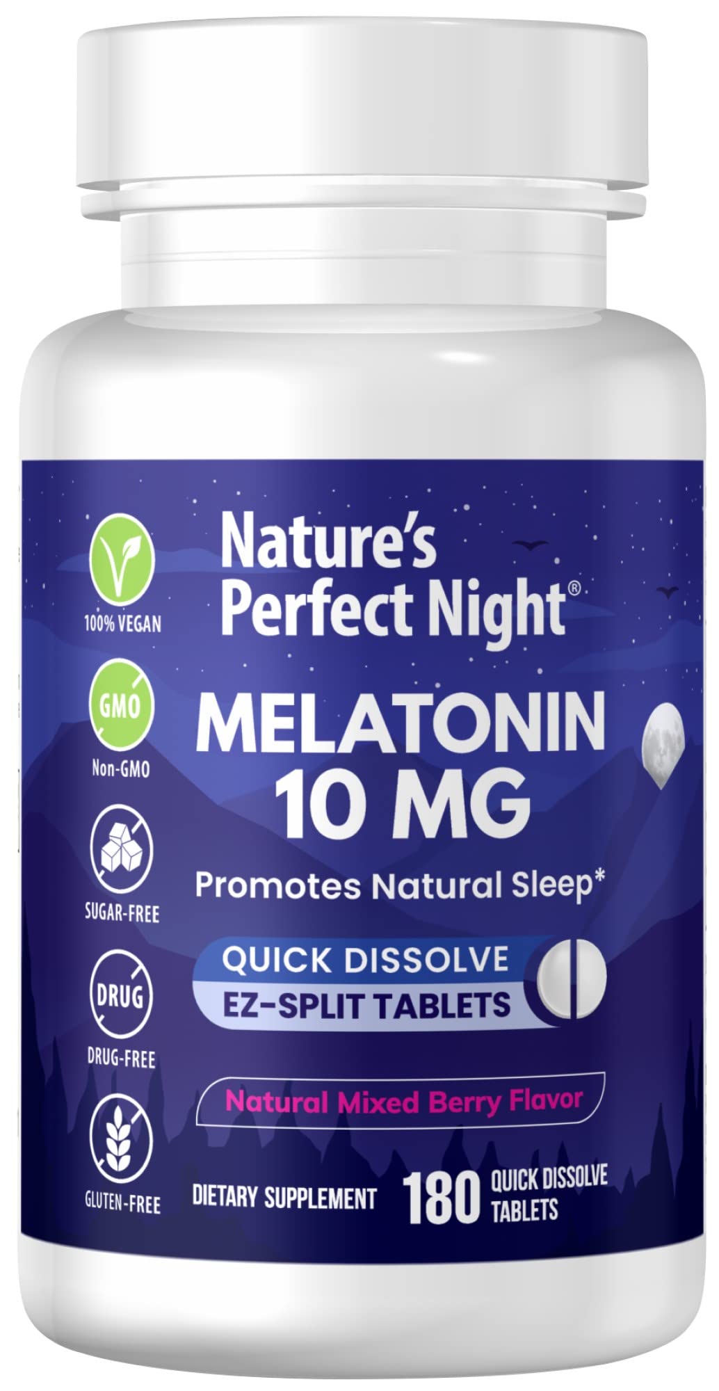 Nature's Perfect Night Melatonin 10mg 180 tablets front view