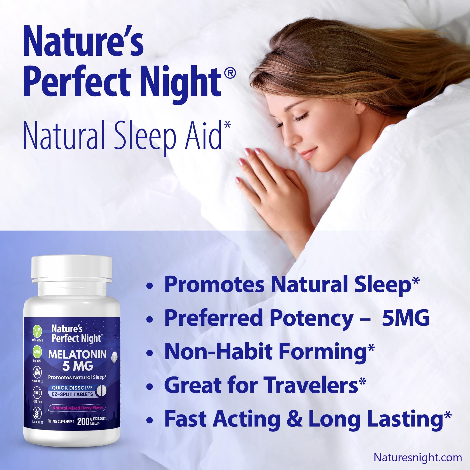 Nature's Perfect Night Melatonin 5mg packaging side view
