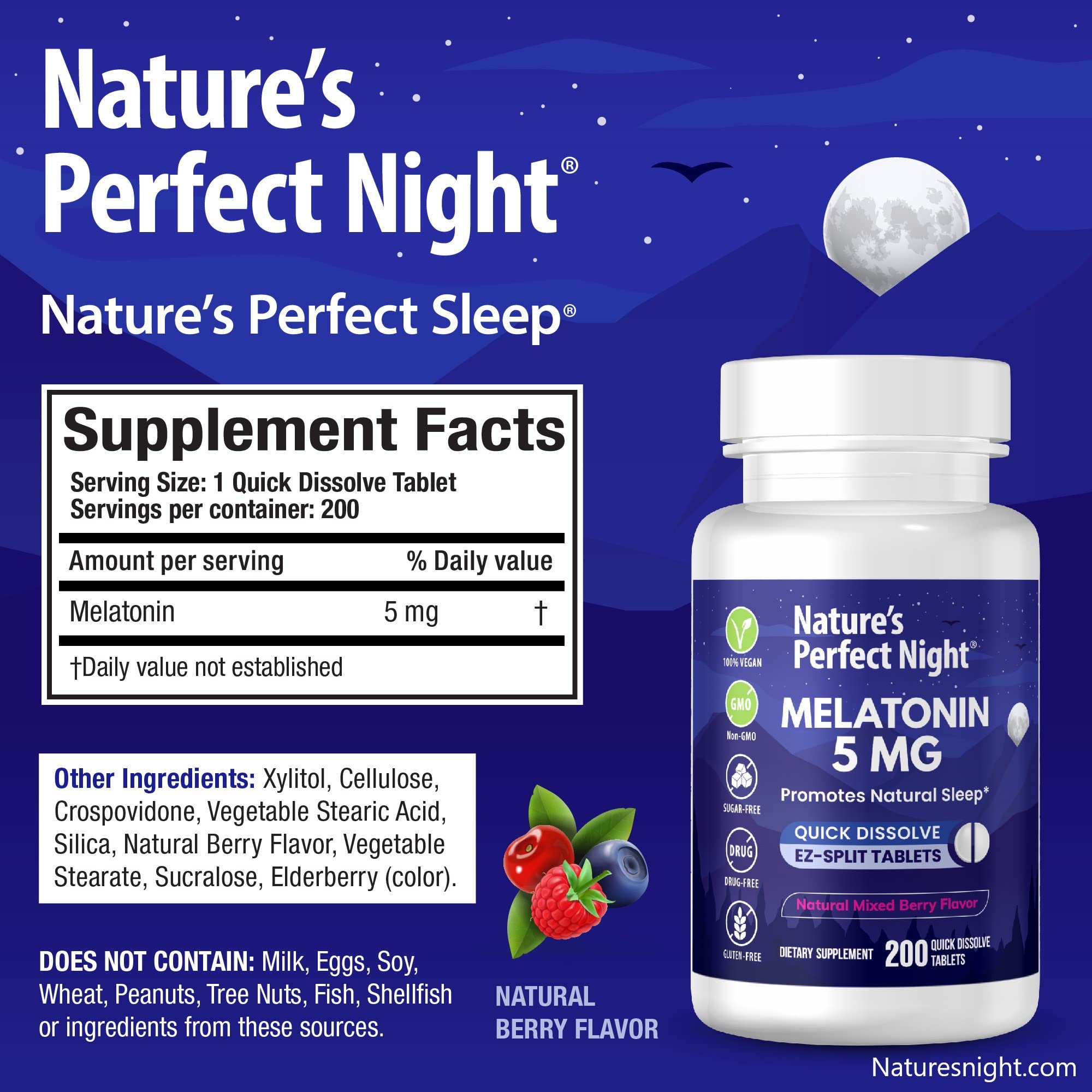 Nature's Perfect Night Melatonin 5mg tablet close-up