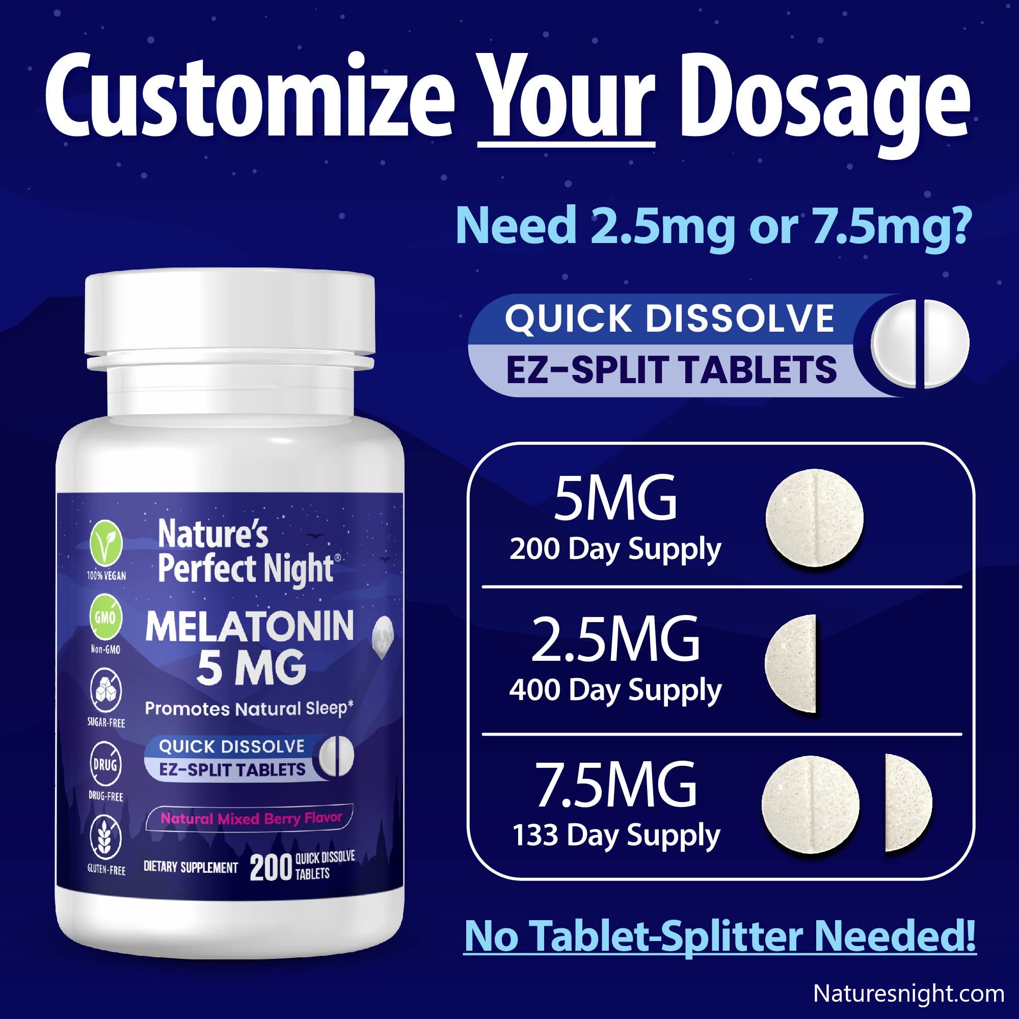Nature's Perfect Night Melatonin 5mg tablets with mixed berries