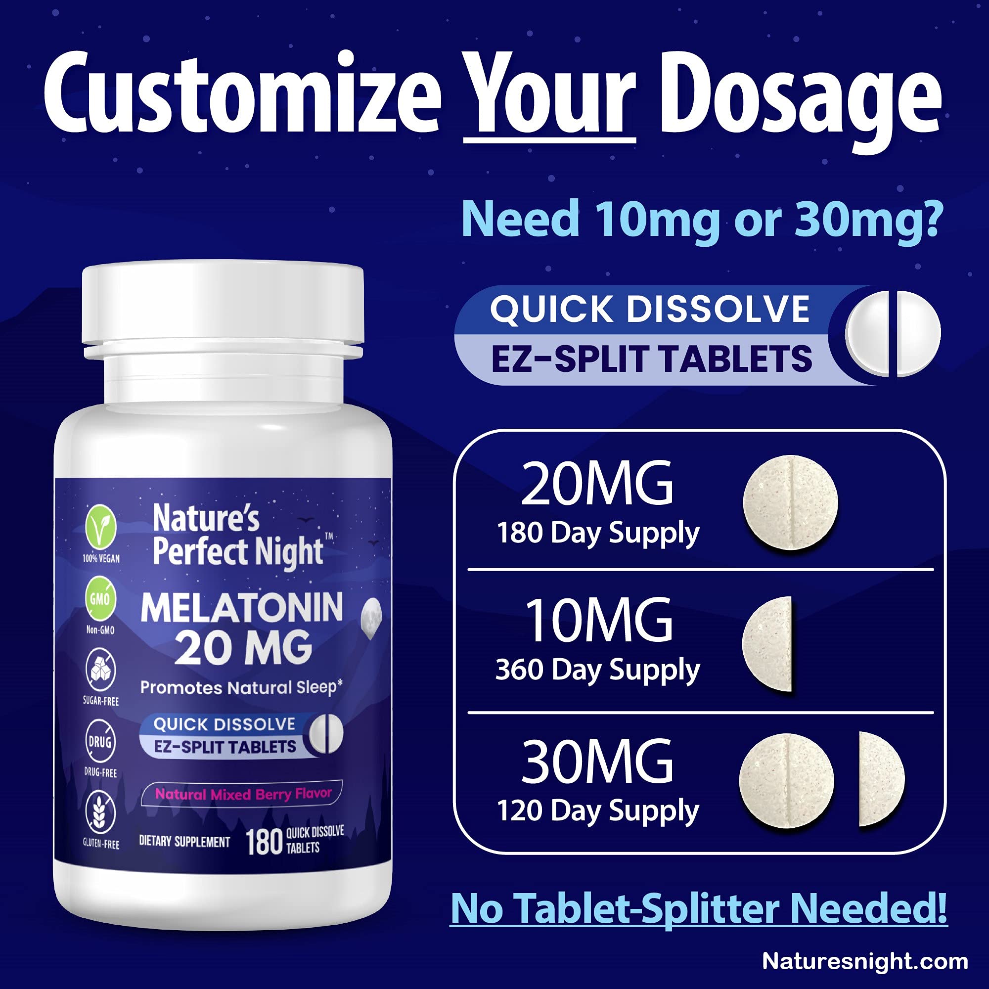 Nature's Perfect Night Melatonin ingredients list on packaging