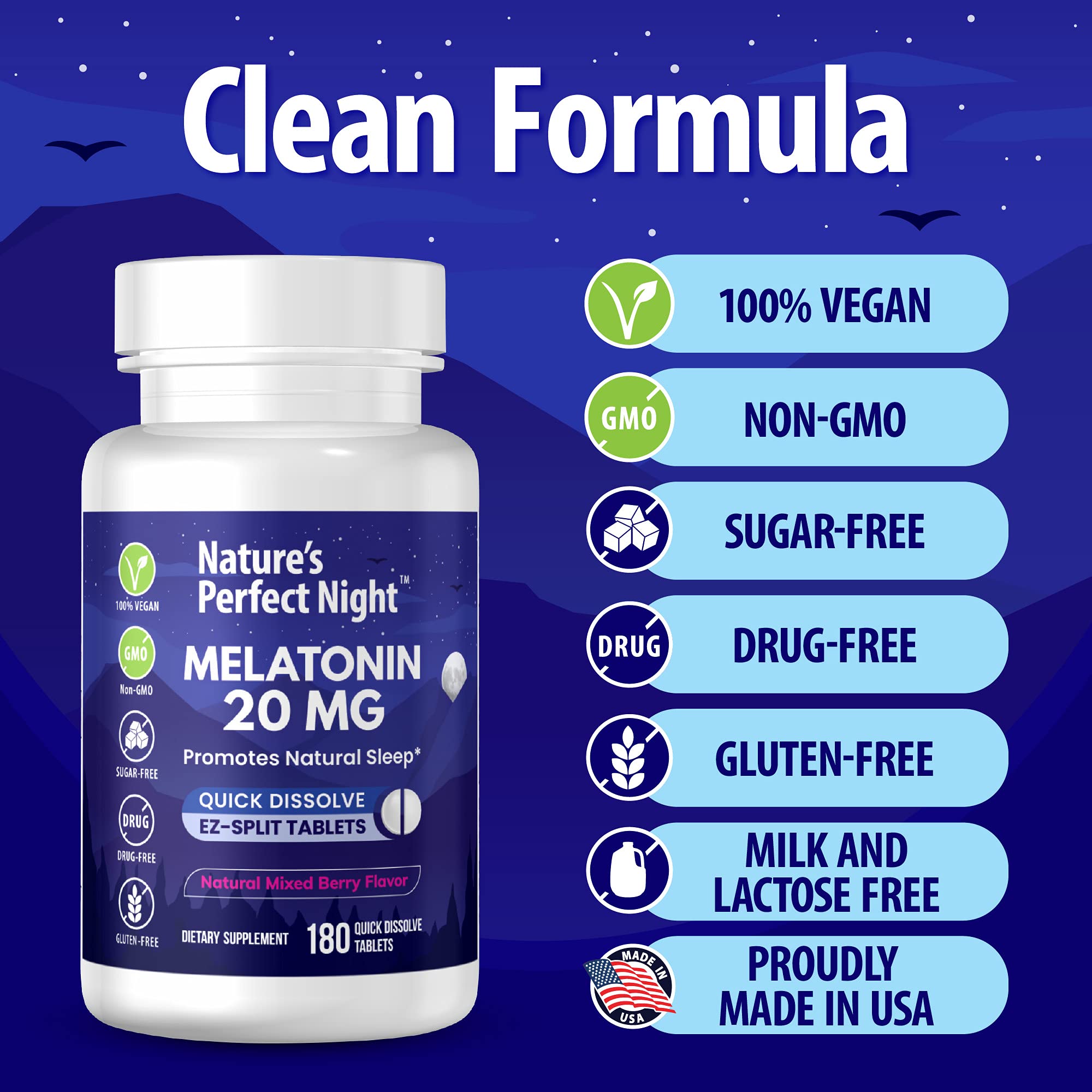 Nature's Perfect Night Melatonin Sleep Tablets 20mg back view
