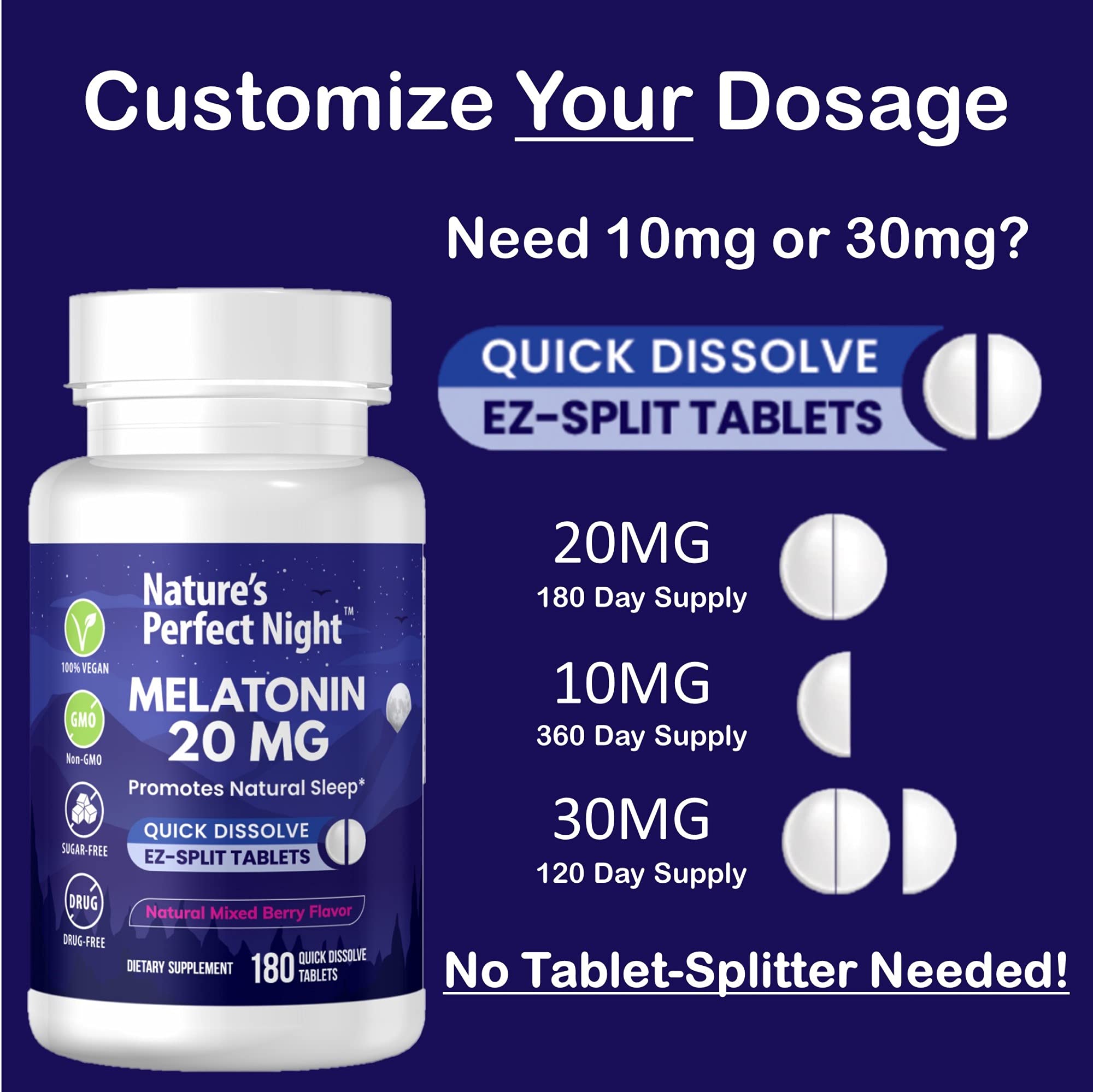 Nature's Perfect Night Melatonin Sleep Tablets 20mg with natural berry flavour