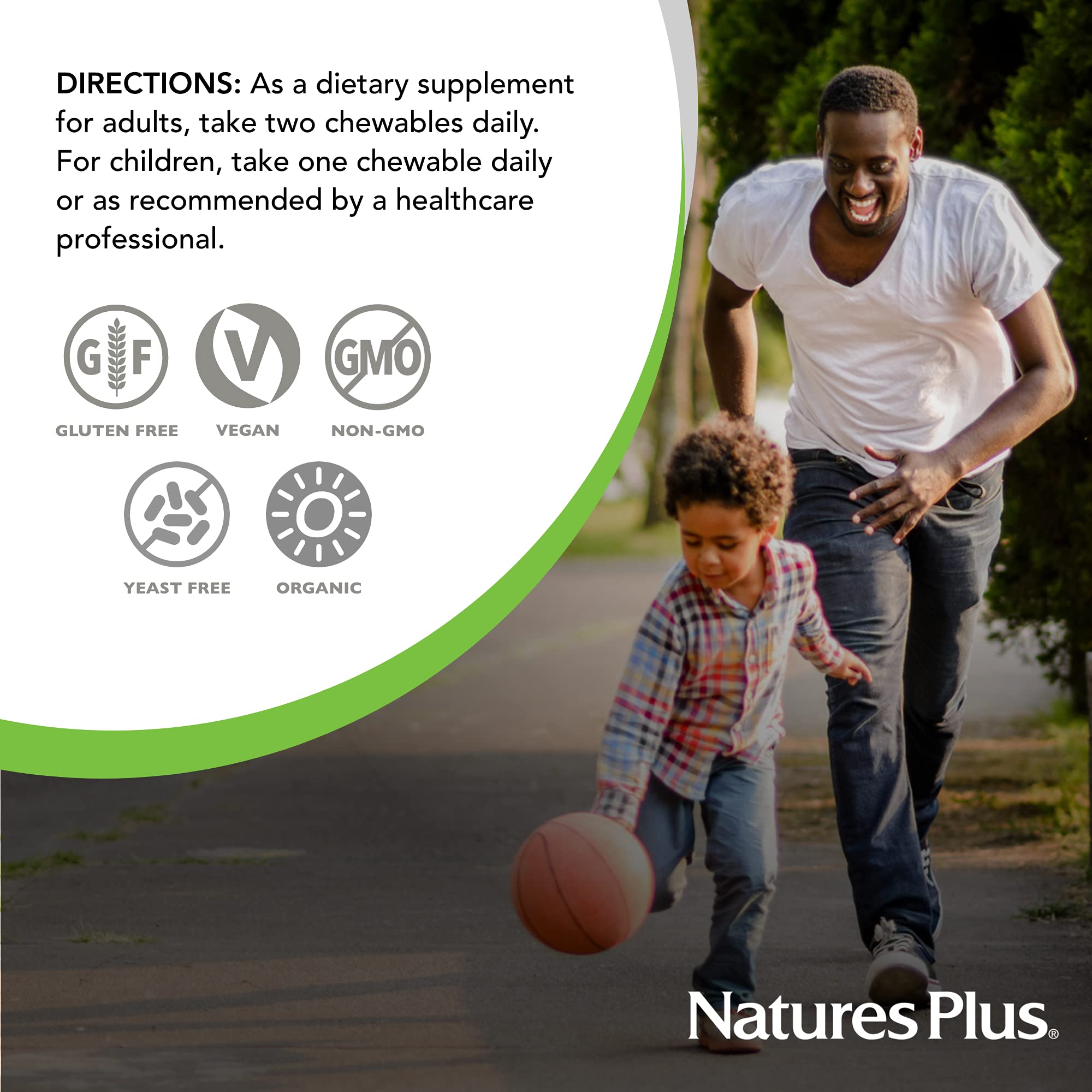 Nature's Plus Family Multivitamin Chewables with a family enjoying them