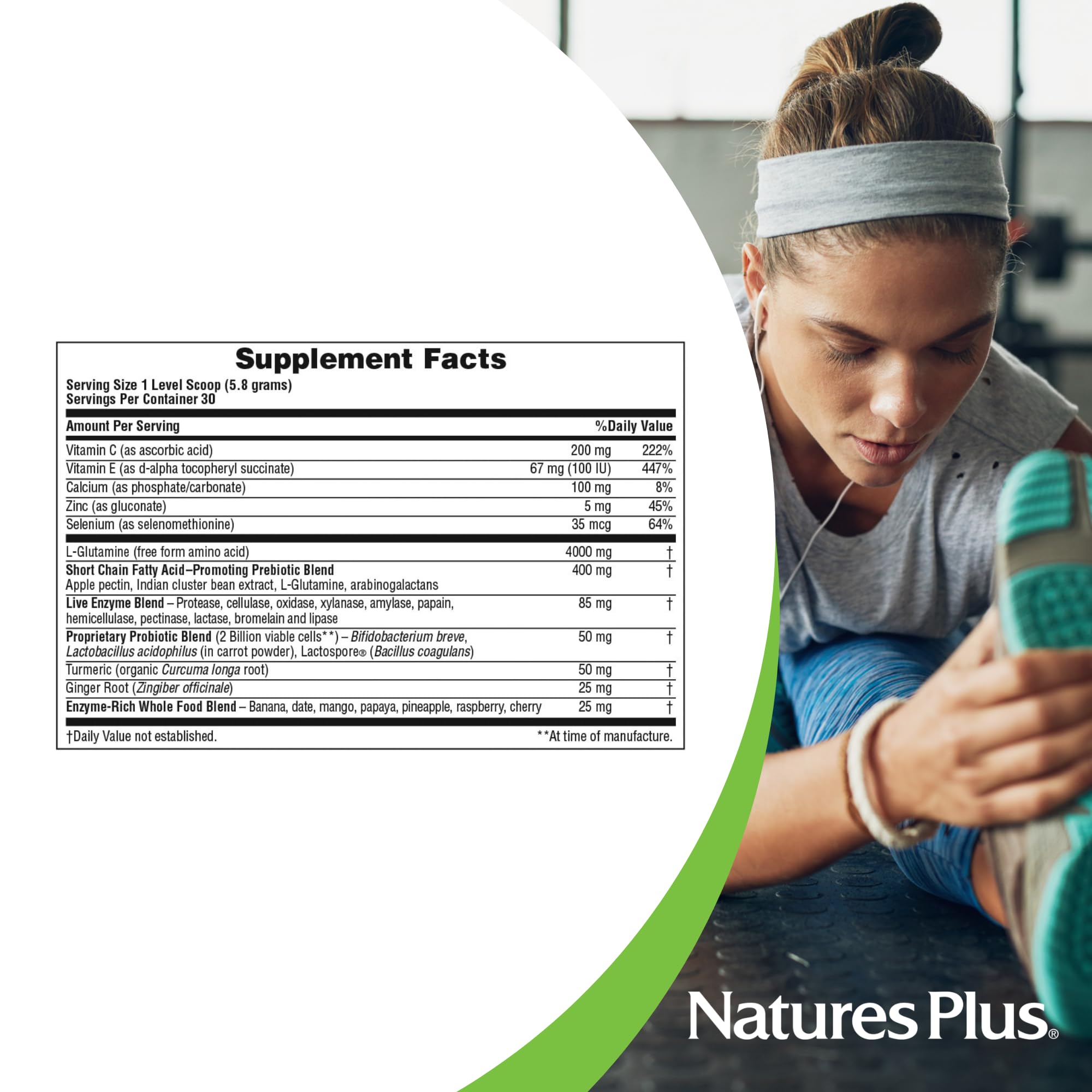 Nature's Plus GI Natural Drink Powder in a glass of water