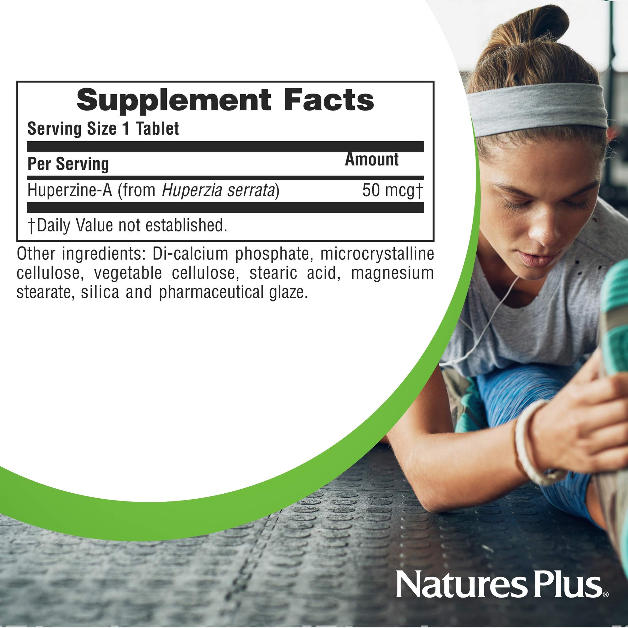 Nature's Plus Huperzine Rx-Brain 60 Tablets on a wooden table